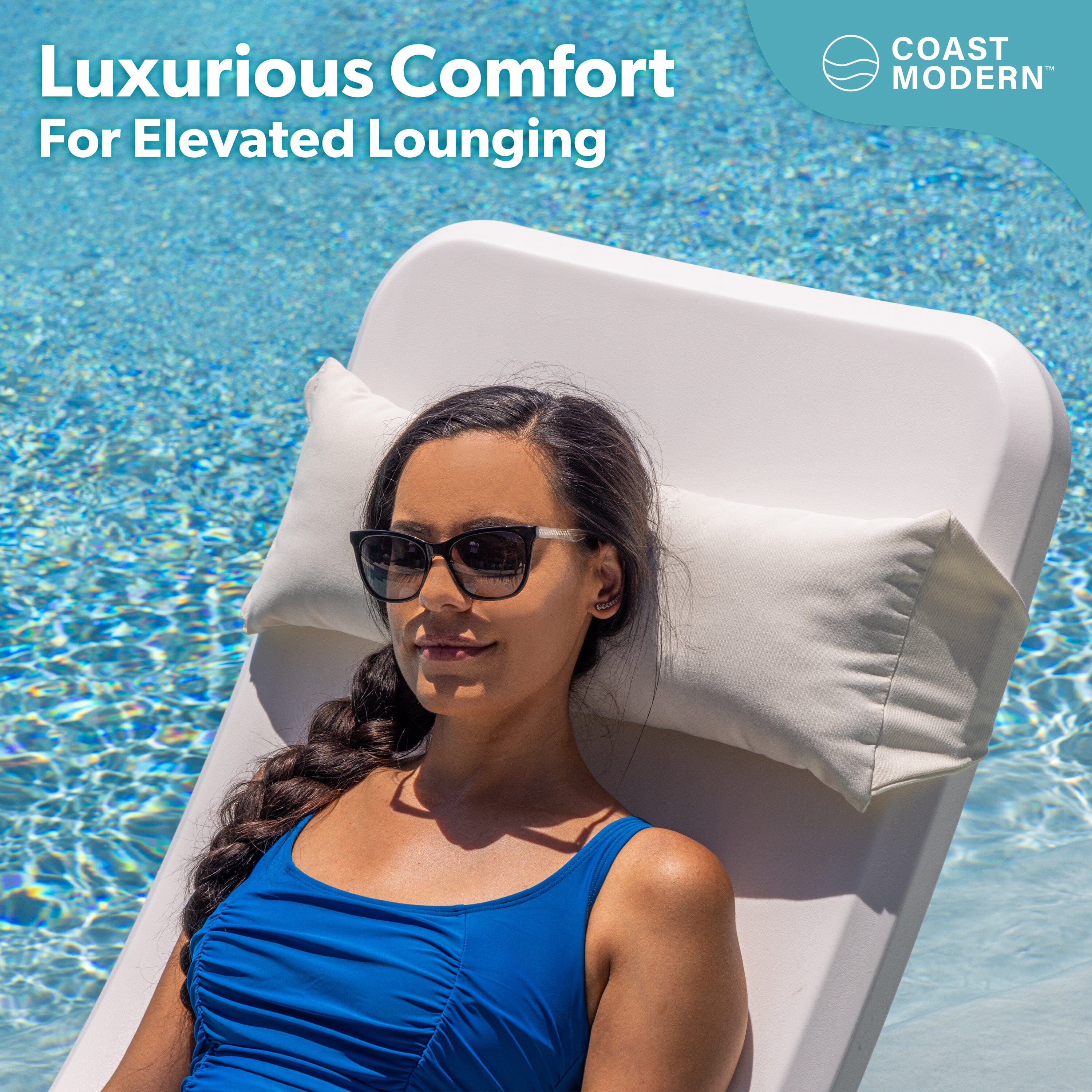 Coast Modern Natural Outdoor Lounge Chair Pillow with Strap - Waterproof Headrest Pillow for Pool Lounger & Patio Chaise Cushion PlayGoSports.com