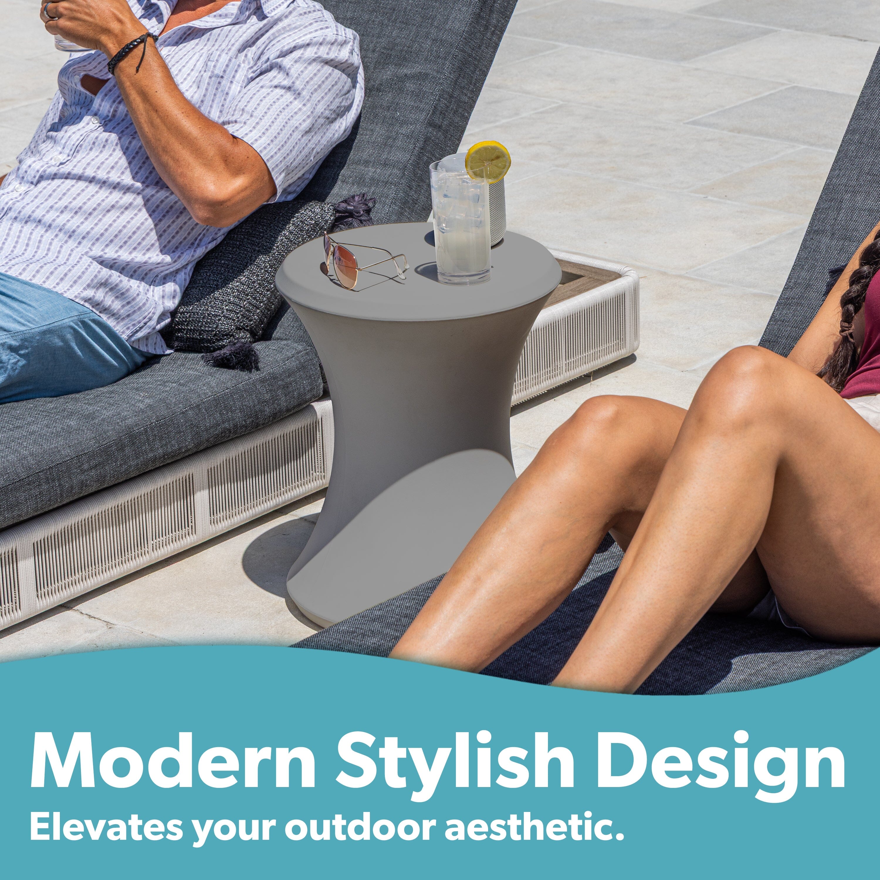 Coast Modern Outdoor Side Table - Lounger Table for Inside Pool or on Patio - All-Weather Furniture for Sun Shelf Up to 15" PlayGoSports.com