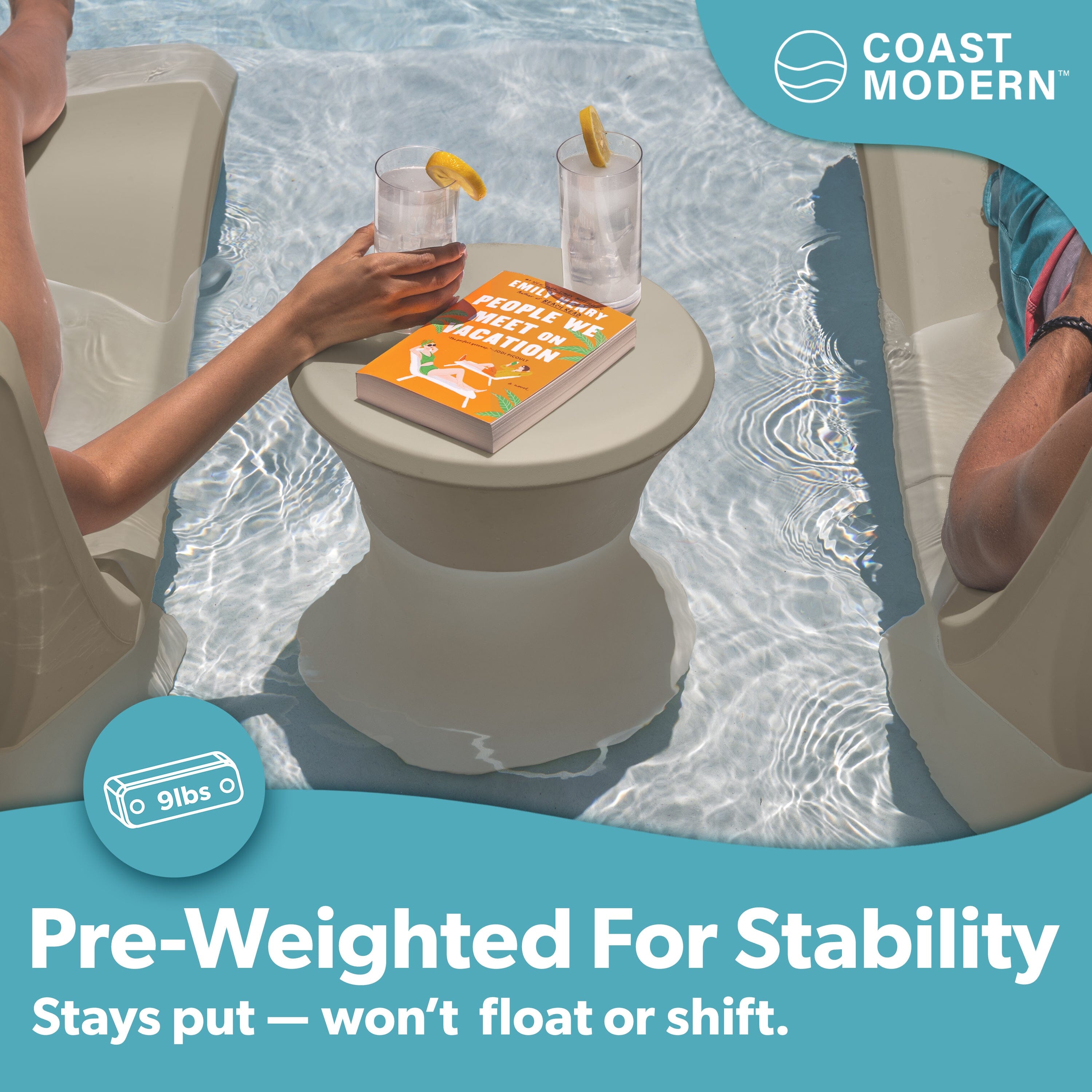 Coast Modern Outdoor Side Table - Lounger Table for Inside Pool or on Patio - All-Weather Furniture for Sun Shelf Up to 15" PlayGoSports.com