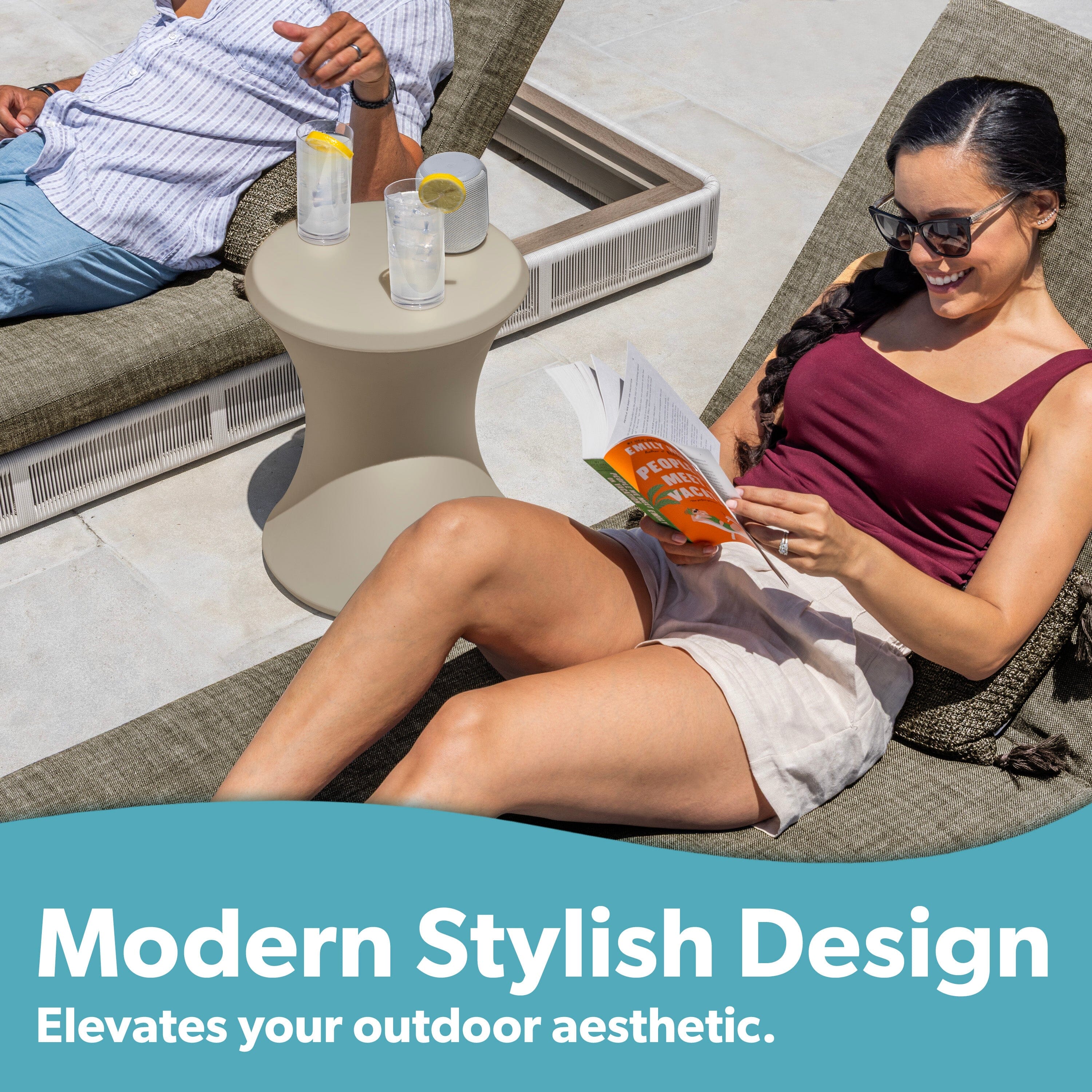 Coast Modern Outdoor Side Table - Lounger Table for Inside Pool or on Patio - All-Weather Furniture for Sun Shelf Up to 15" PlayGoSports.com