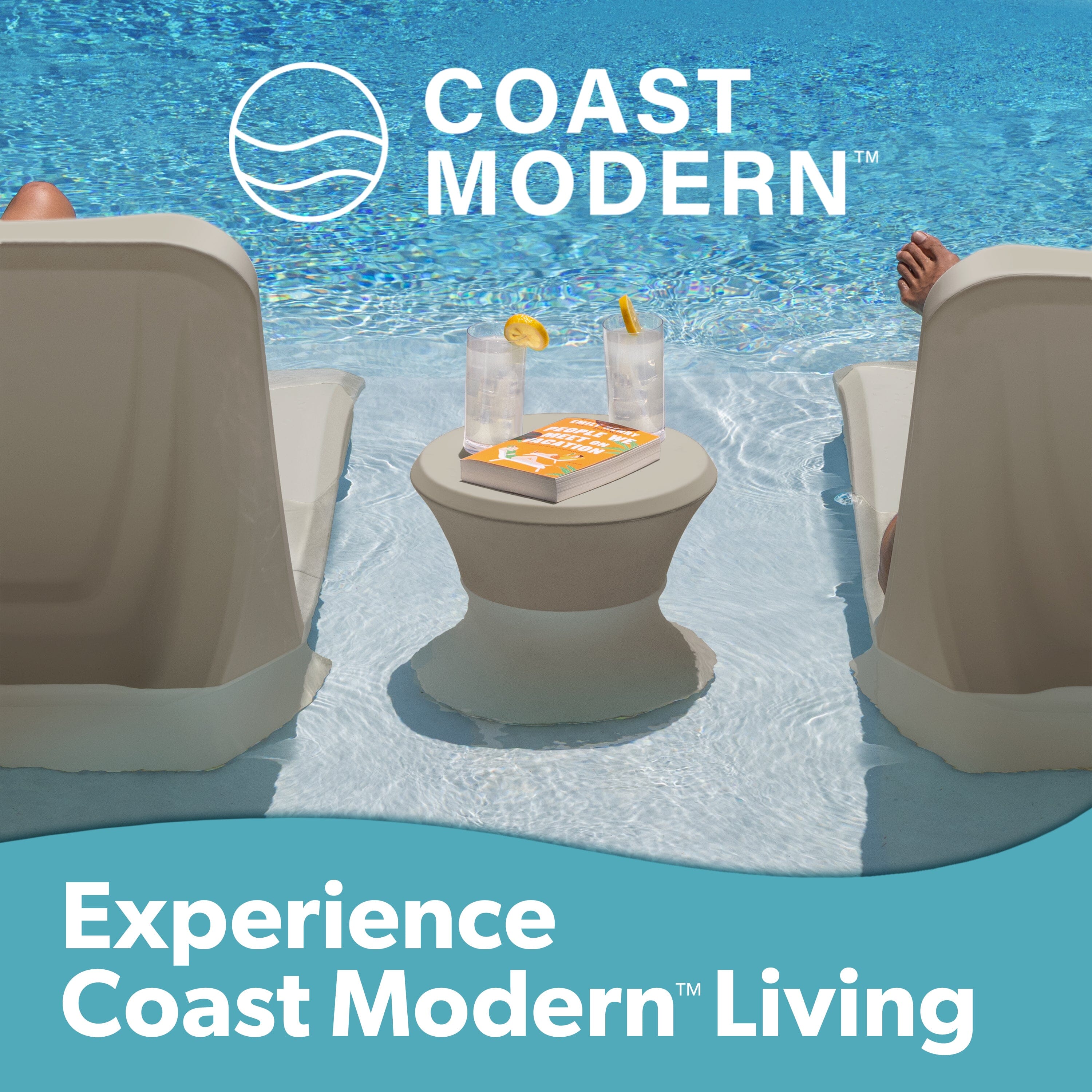 Coast Modern Outdoor Side Table - Lounger Table for Inside Pool or on Patio - All-Weather Furniture for Sun Shelf Up to 15" PlayGoSports.com