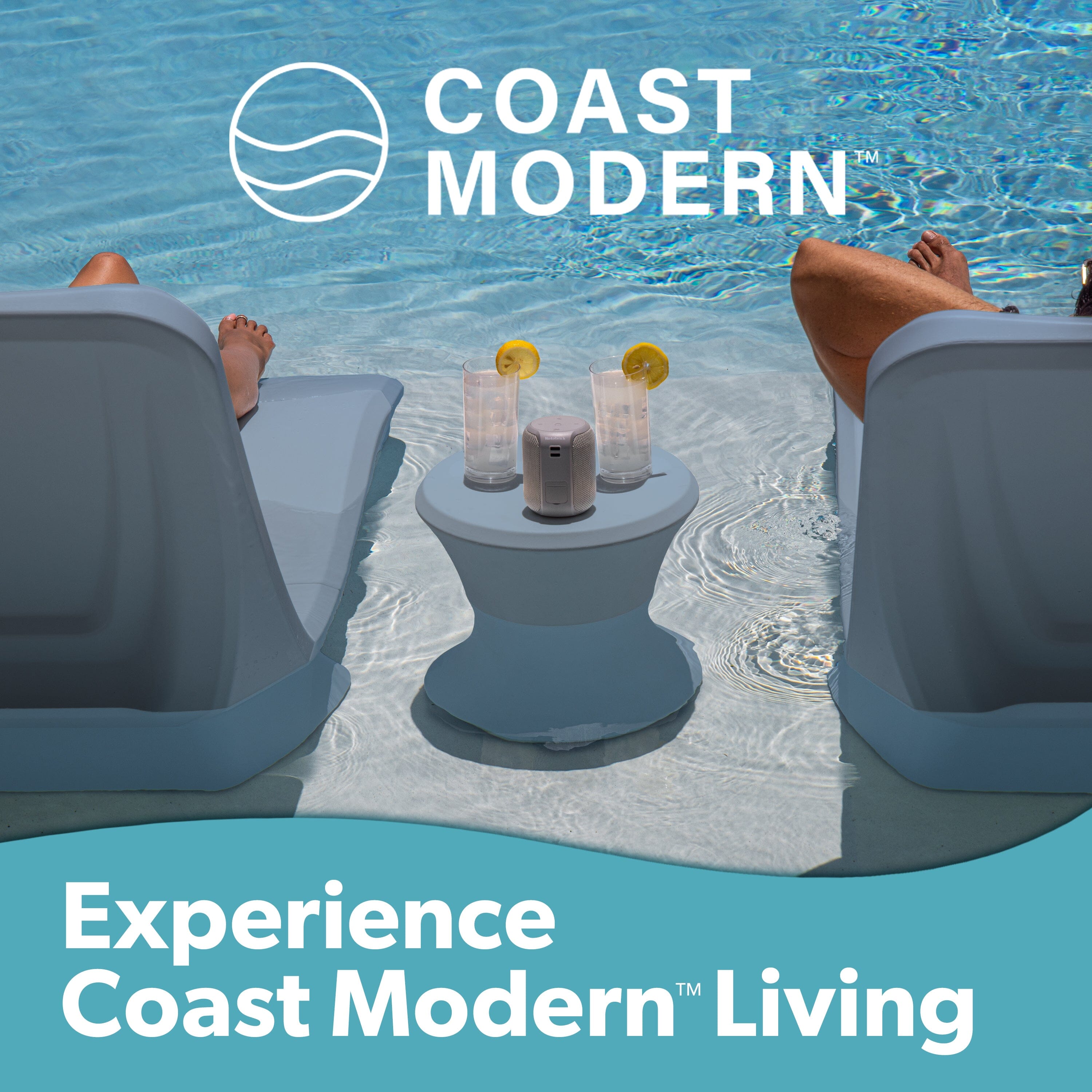 Coast Modern Outdoor Side Table - Lounger Table for Inside Pool or on Patio - All-Weather Furniture for Sun Shelf Up to 15" PlayGoSports.com