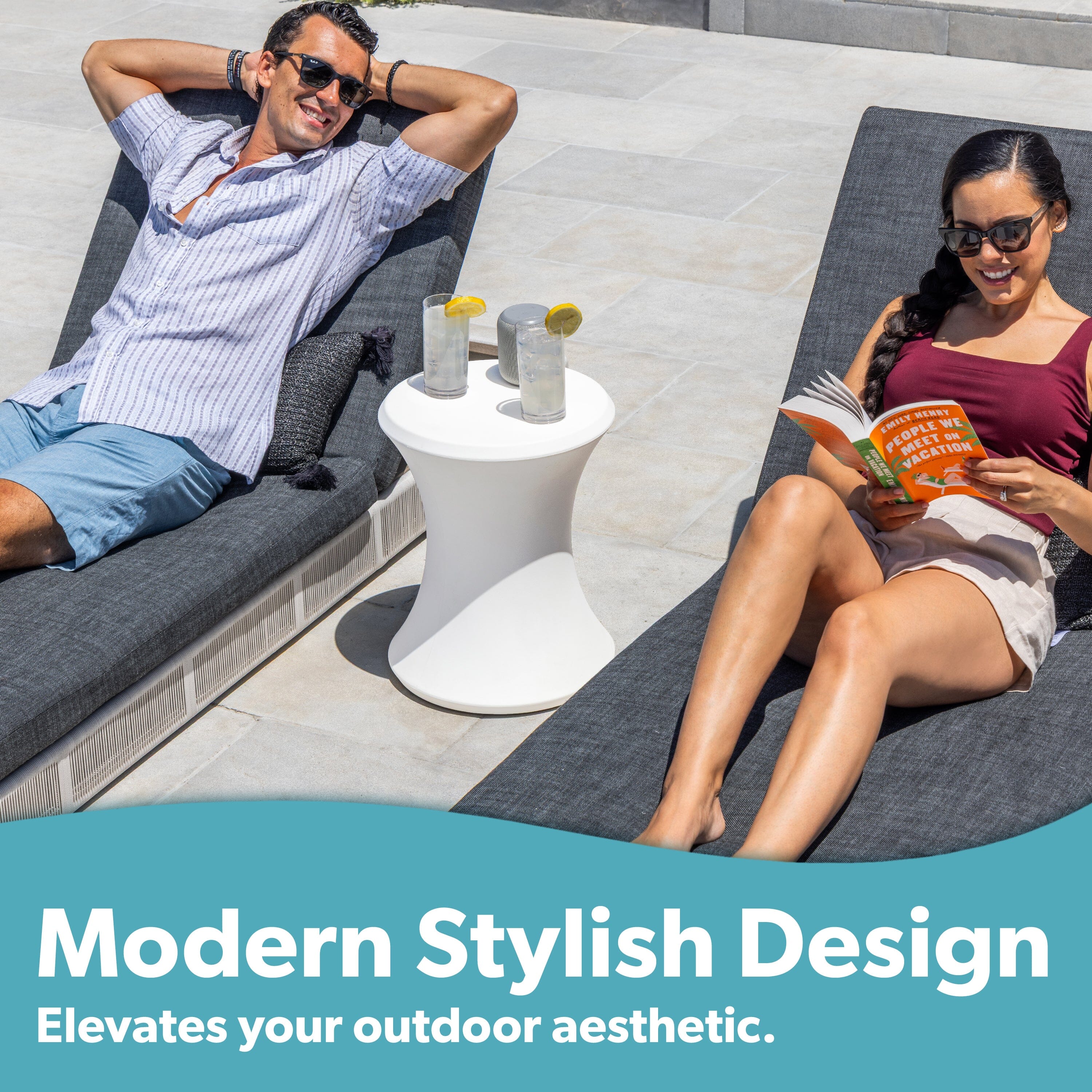 Coast Modern Outdoor Side Table - Lounger Table for Inside Pool or on Patio - All-Weather Furniture for Sun Shelf Up to 15" PlayGoSports.com