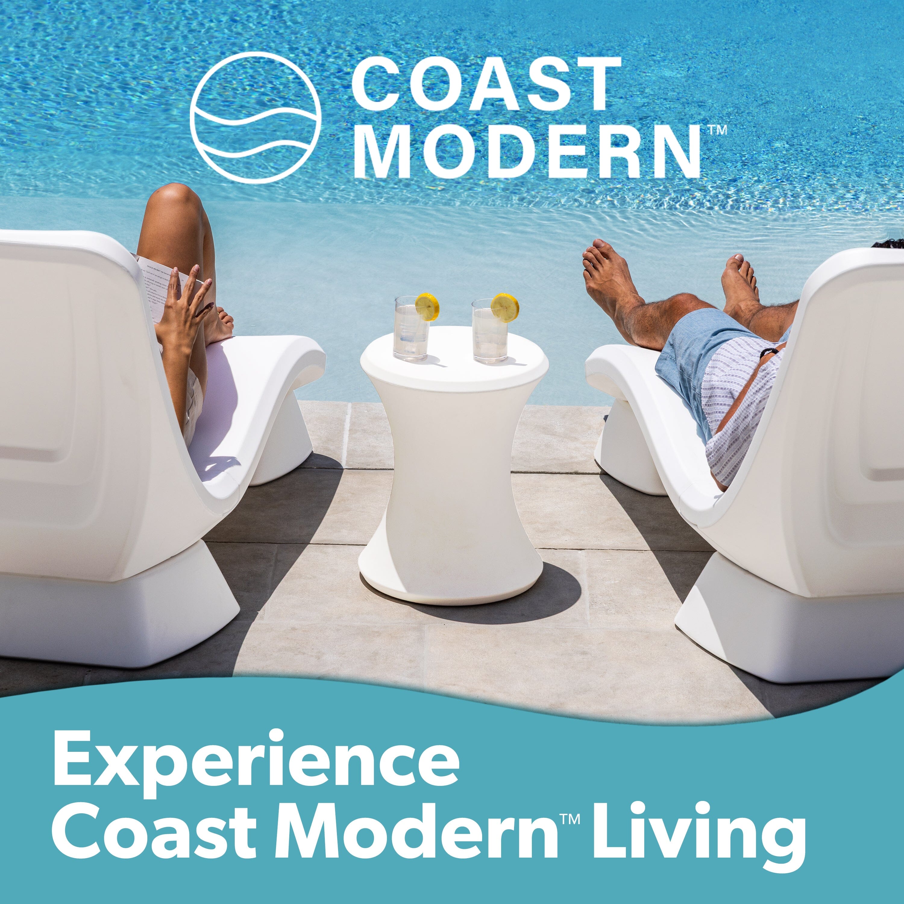 Coast Modern Outdoor Side Table - Lounger Table for Inside Pool or on Patio - All-Weather Furniture for Sun Shelf Up to 15" PlayGoSports.com