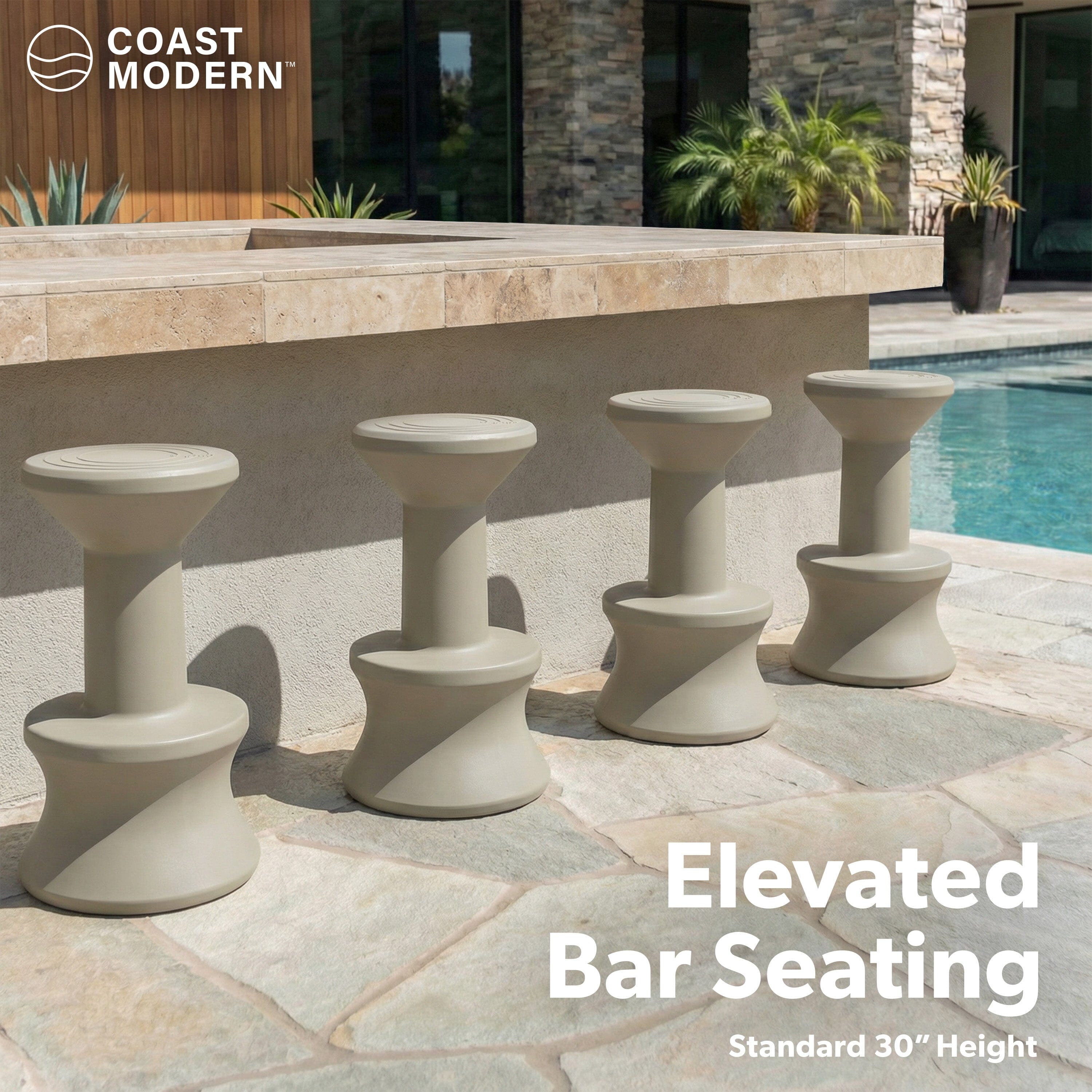 Coast Modern In Pool Bar Stool for Underwater Seating, At Home Swim Up Bars, and Patio Decks - 30" Weighted, Waterproof Outdoor Chair - Gray GoSports
