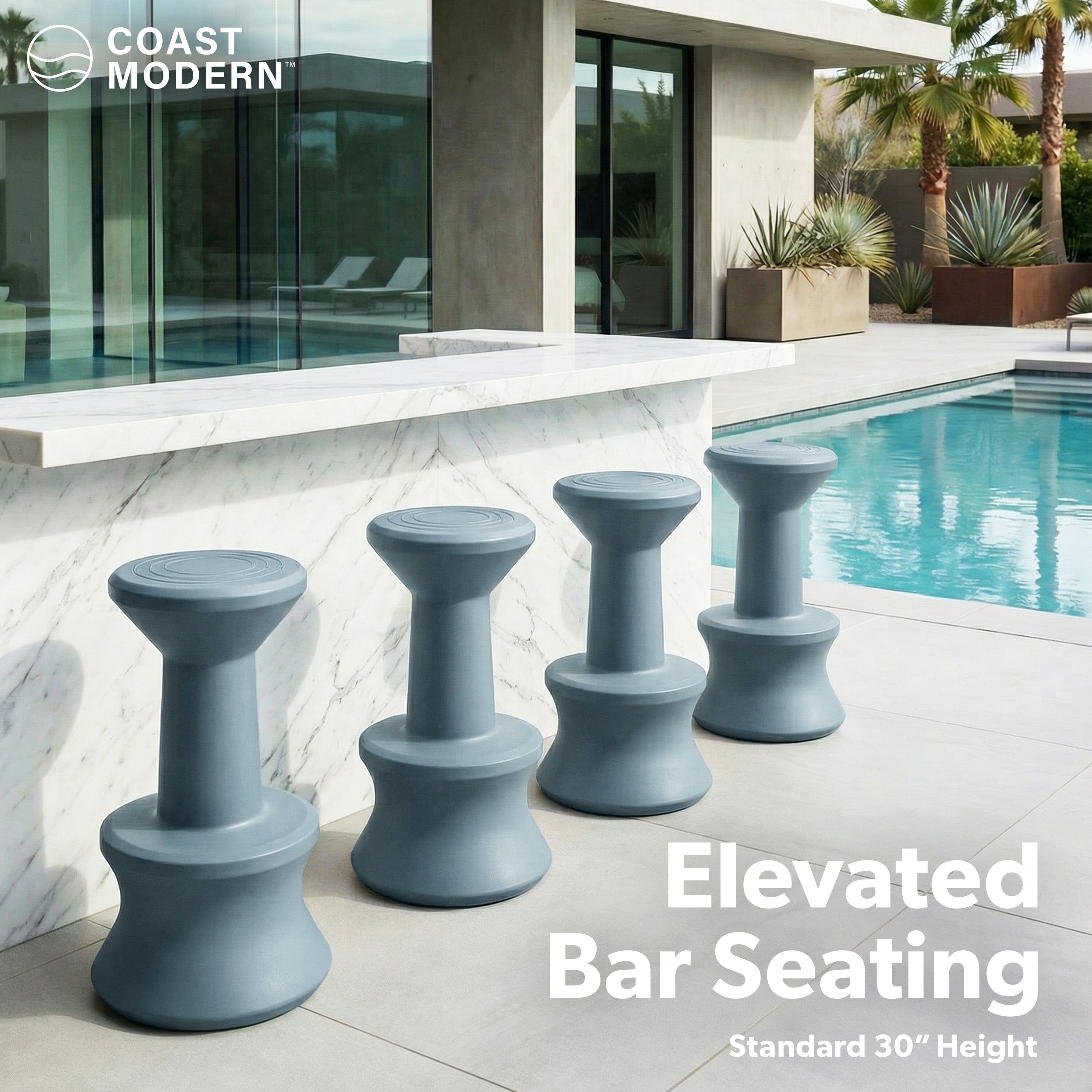 Coast Modern In Pool Bar Stool for Underwater Seating, At Home Swim Up Bars, and Patio Decks - 30" Weighted, Waterproof Outdoor Chair - Gray GoSports