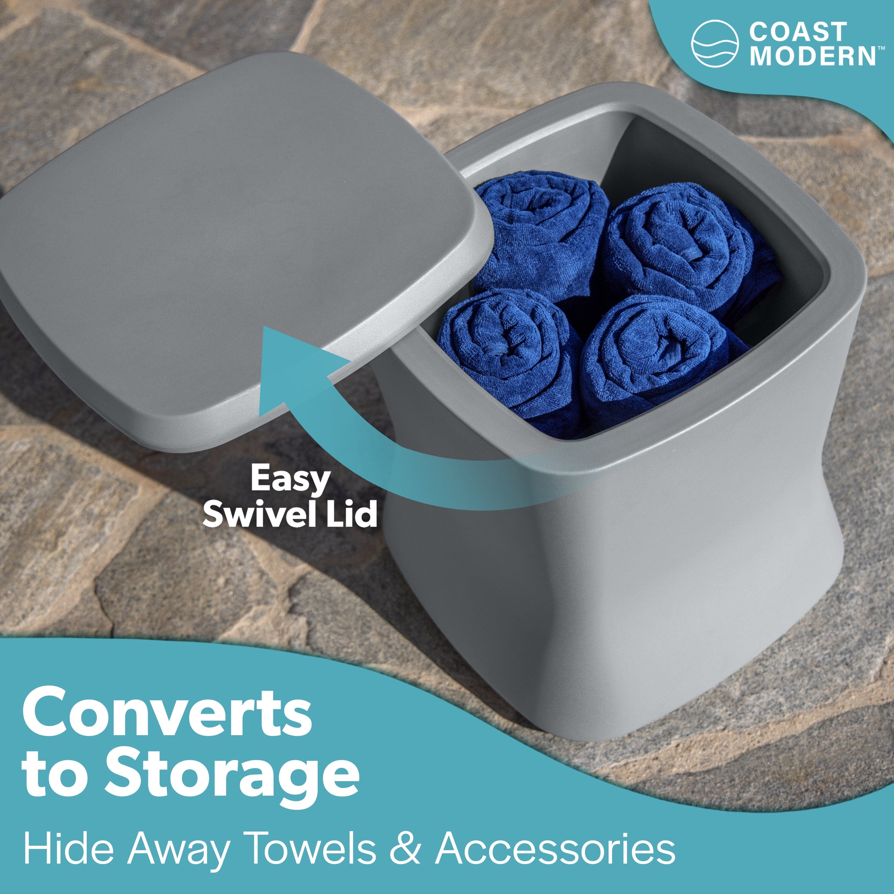 Coast Modern Outdoor Side Table Cooler - 2 in 1 Patio Decor Storage Table & Ice Chest - 25 QT - Gray Playgosports.com