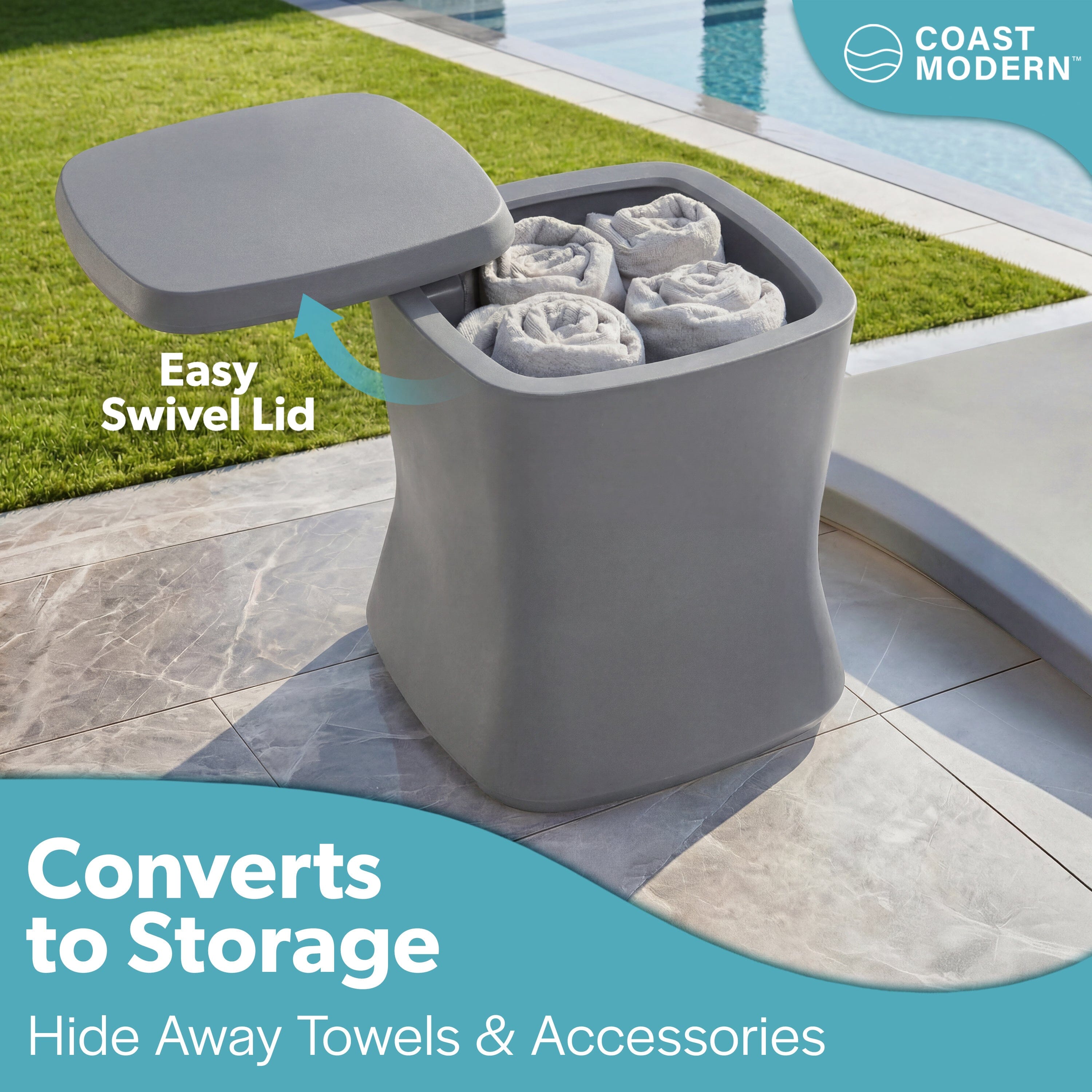 Coast Modern Outdoor Side Table Cooler - 2 in 1 Patio Decor Storage Table & Ice Chest Playgosports.com