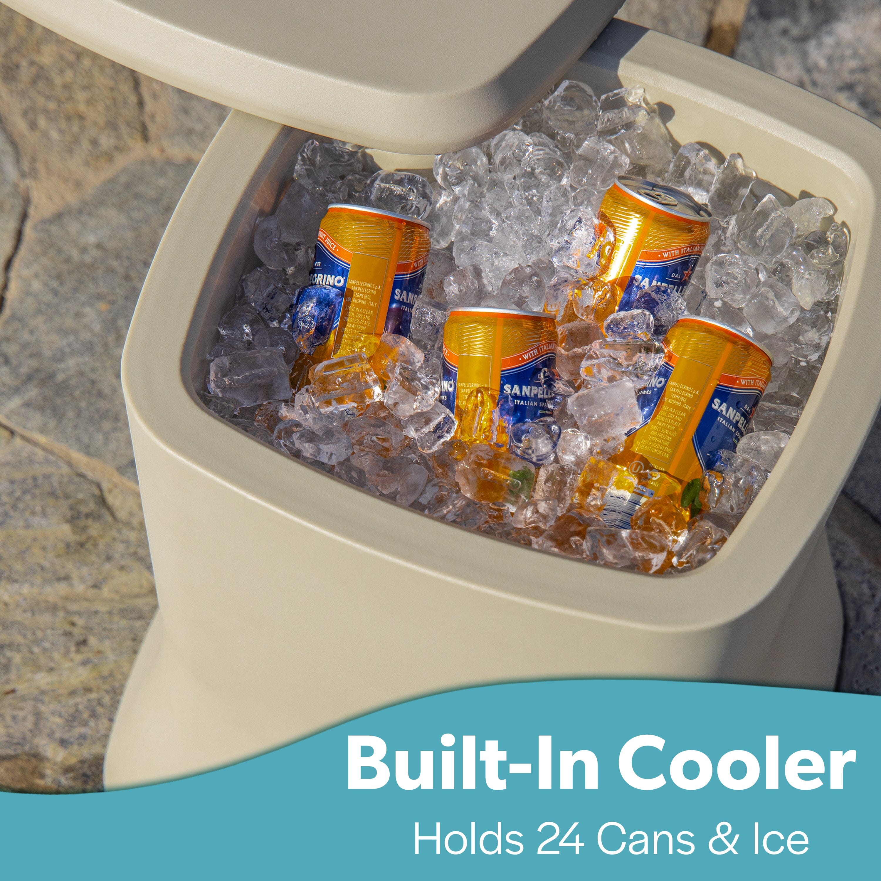 Coast Modern Outdoor Side Table Cooler - 2 in 1 Patio Decor Storage Table & Ice Chest - 25 QT - Sand Playgosports.com