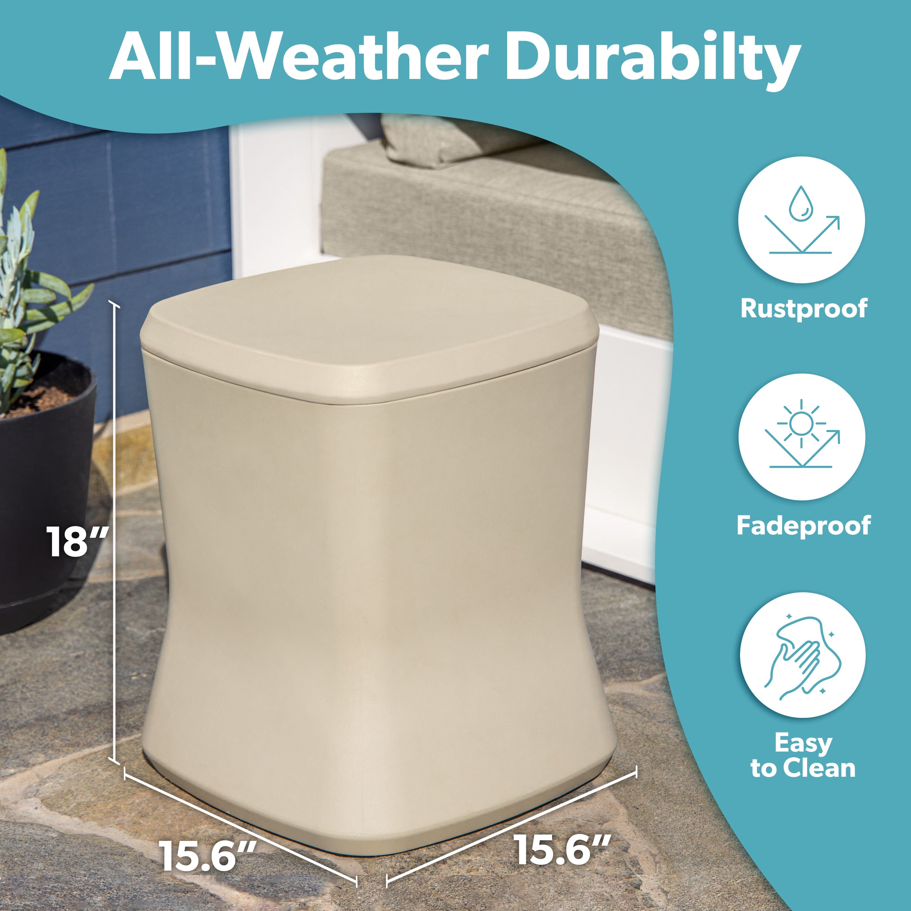 Coast Modern Outdoor Side Table Cooler - 2 in 1 Patio Decor Storage Table & Ice Chest - 25 QT - Sand Playgosports.com