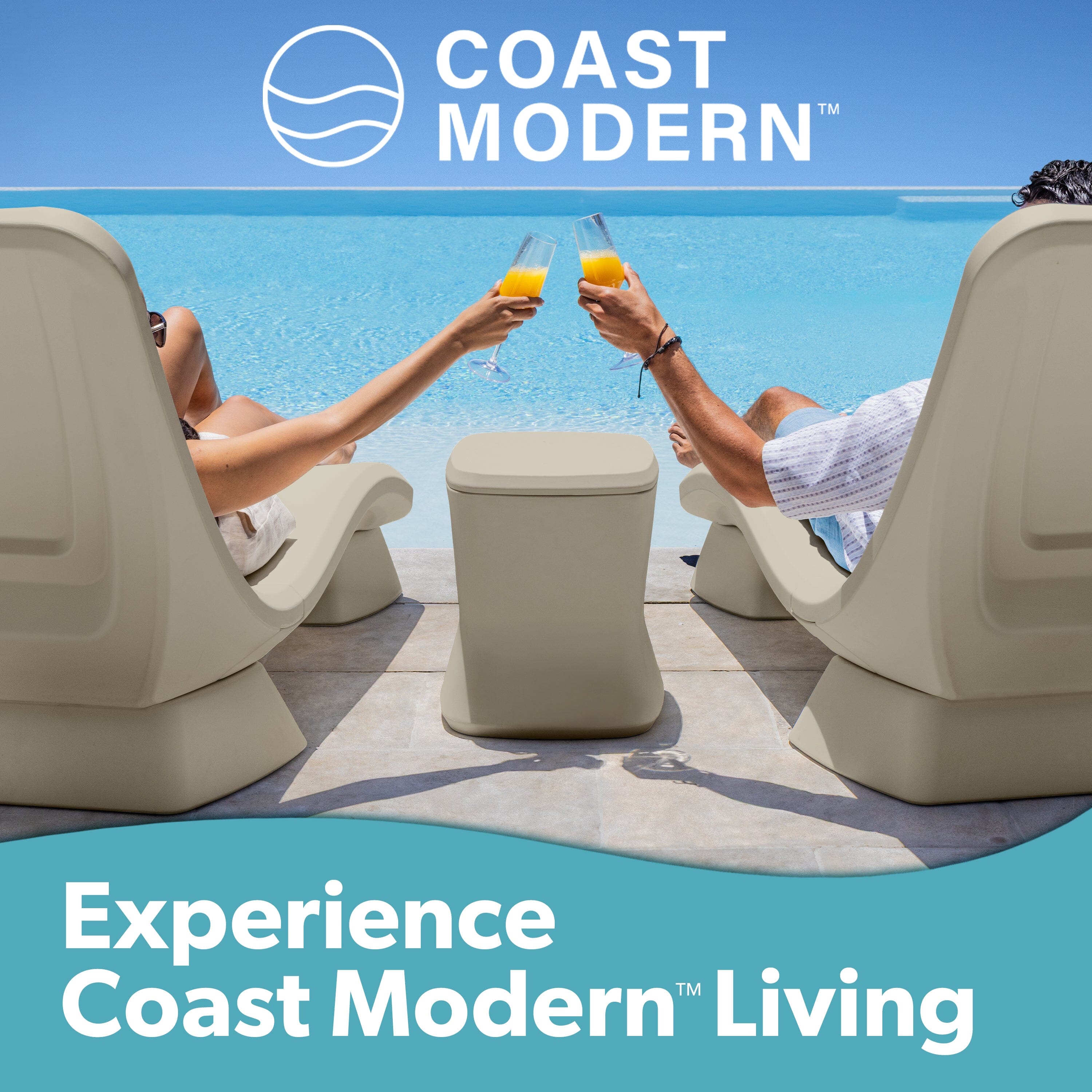 Coast Modern Outdoor Side Table Cooler - 2 in 1 Patio Decor Storage Table & Ice Chest - 25 QT - Sand Playgosports.com