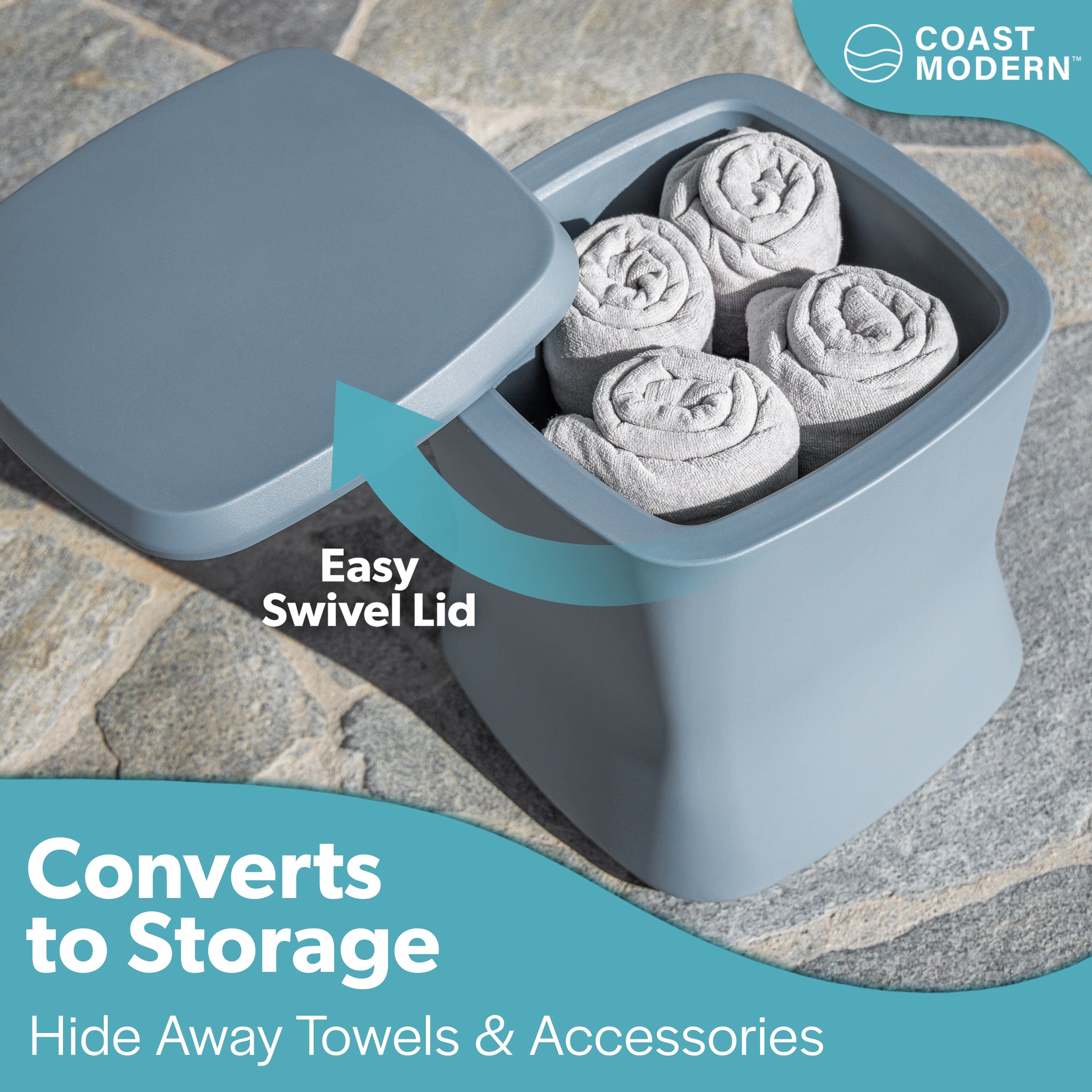 Coast Modern Outdoor Side Table Cooler - 2 in 1 Patio Decor Storage Table & Ice Chest - 25 QT - Stone Blue Playgosports.com