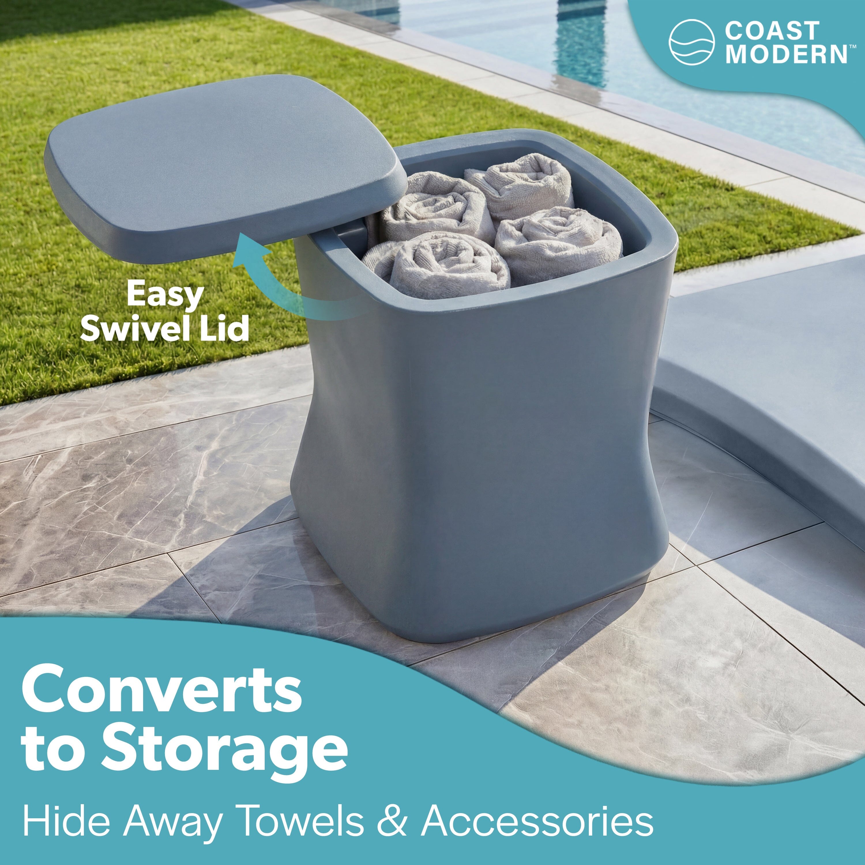Coast Modern Outdoor Side Table Cooler - 2 in 1 Patio Decor Storage Table & Ice Chest Playgosports.com