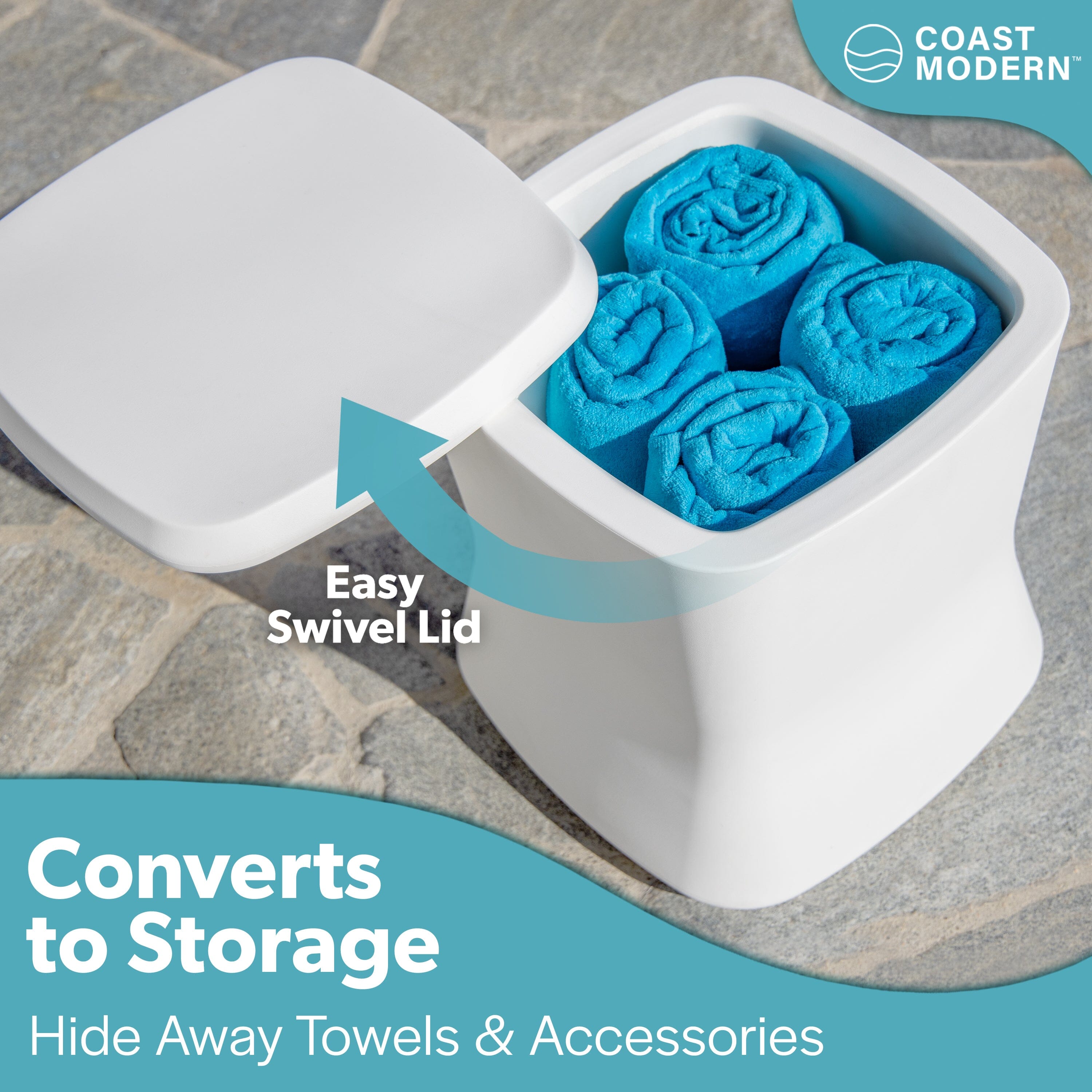 Coast Modern Outdoor Side Table Cooler - 2 in 1 Patio Decor Storage Table & Ice Chest - 25 QT - White Playgosports.com