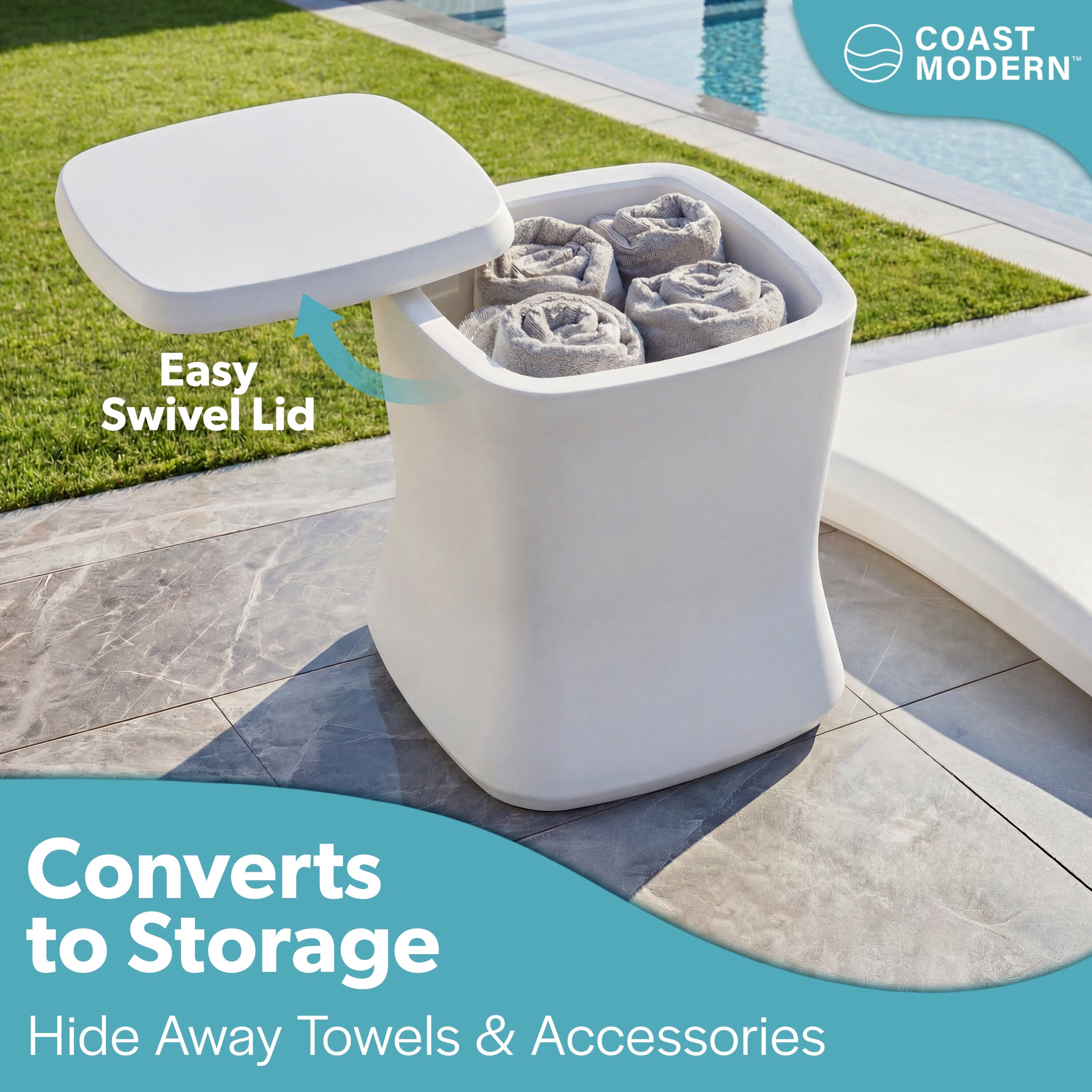 Coast Modern Outdoor Side Table Cooler - 2 in 1 Patio Decor Storage Table & Ice Chest Playgosports.com