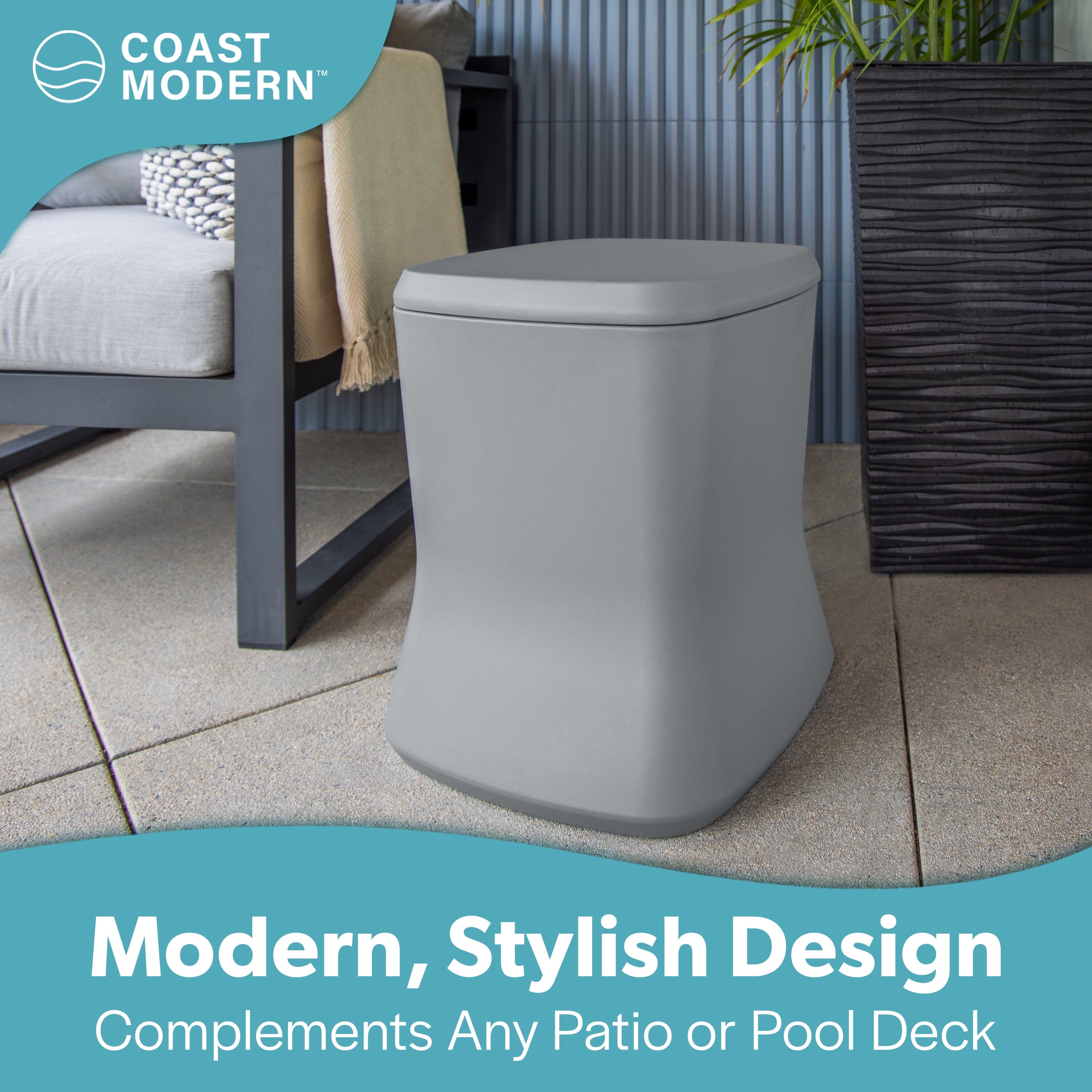Coast Modern Outdoor Side Table Cooler - 2 in 1 Patio Decor Storage Table & Ice Chest - 25 QT - Gray Playgosports.com