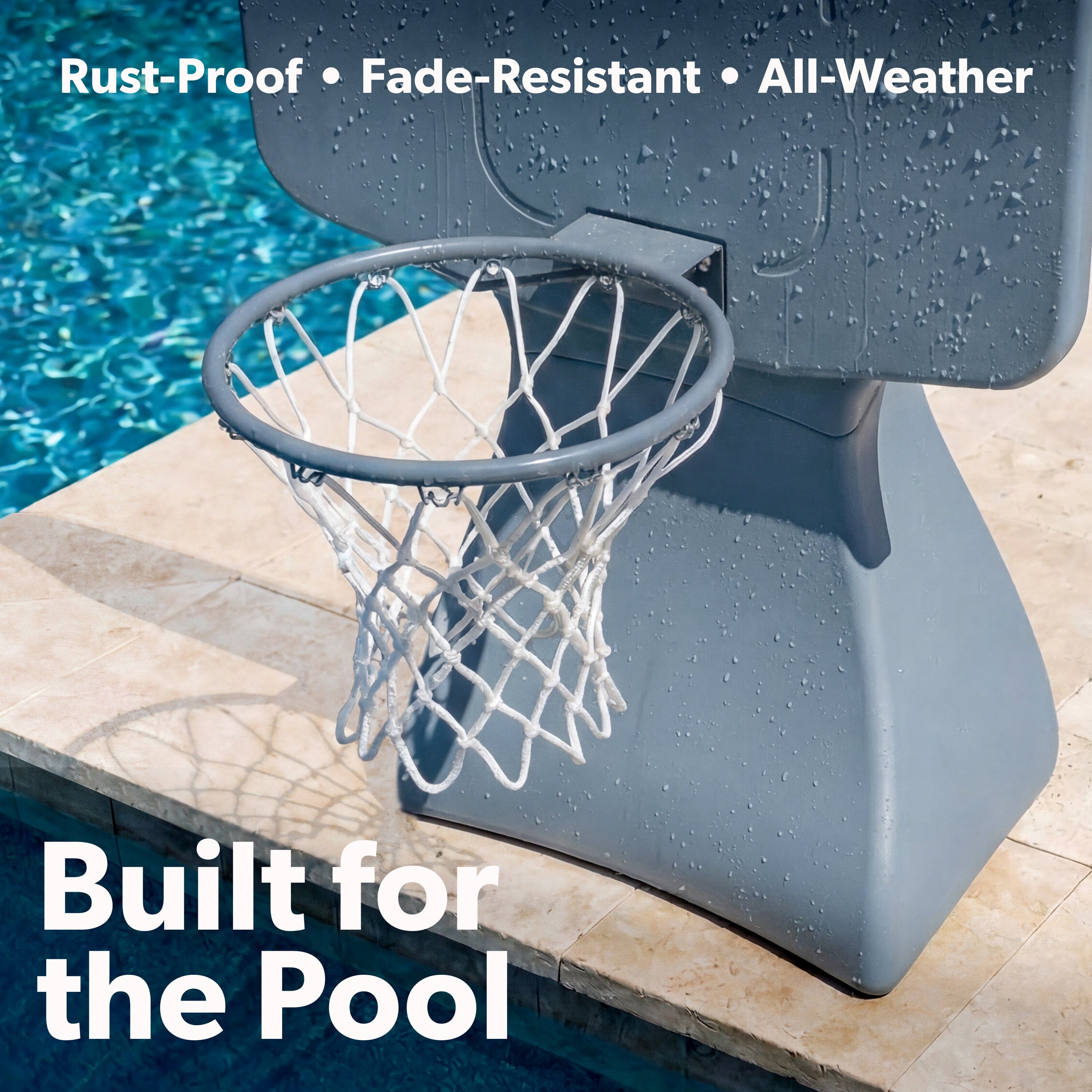 Coast Modern Poolside Basketball Hoop with Wheels - Premium Outdoor Pool Basketball Hoop with 2 Swimming Pool Basketballs and Ball Pump - White Playgosports.com