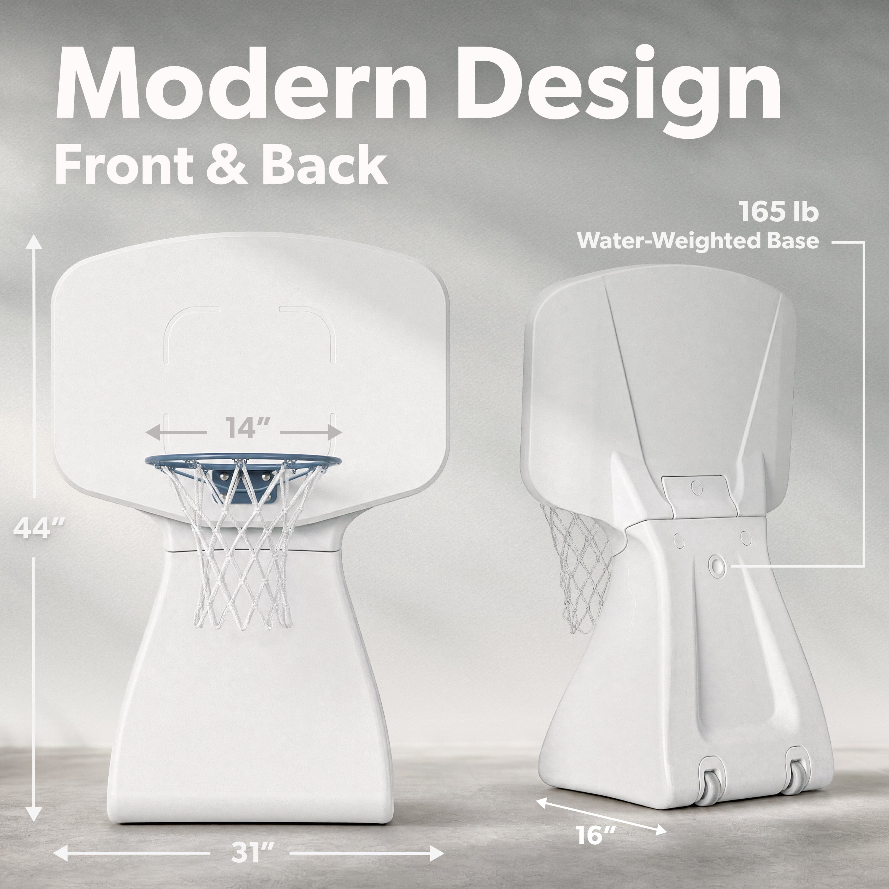 Coast Modern Poolside Basketball Hoop with Wheels - Premium Outdoor Pool Basketball Hoop with 2 Swimming Pool Basketballs and Ball Pump - White Playgosports.com