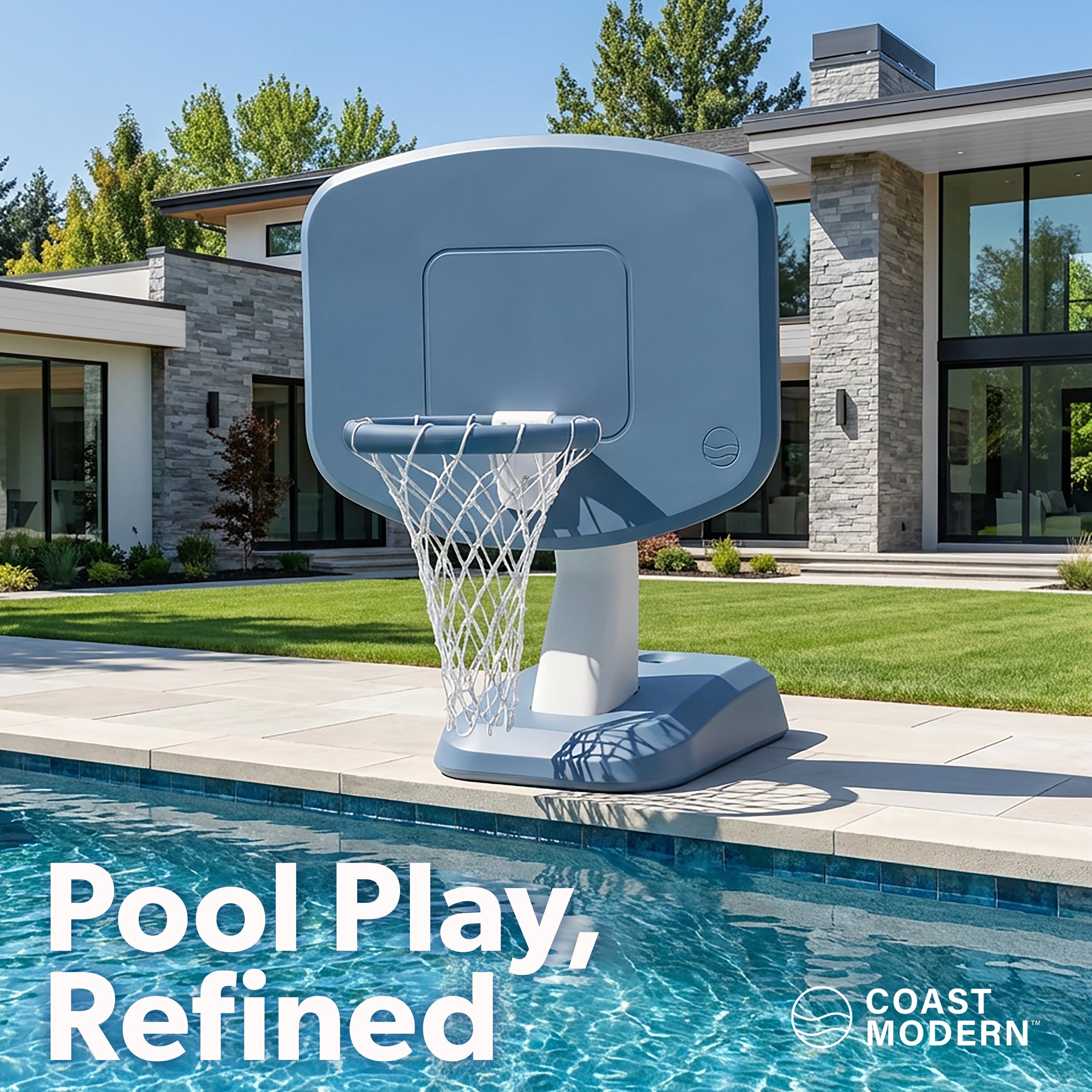Coast Modern Poolside Basketball Hoop - Premium Outdoor Pool Basketball Hoop with 2 Water Basketballs and Ball Pump Playgosports.com