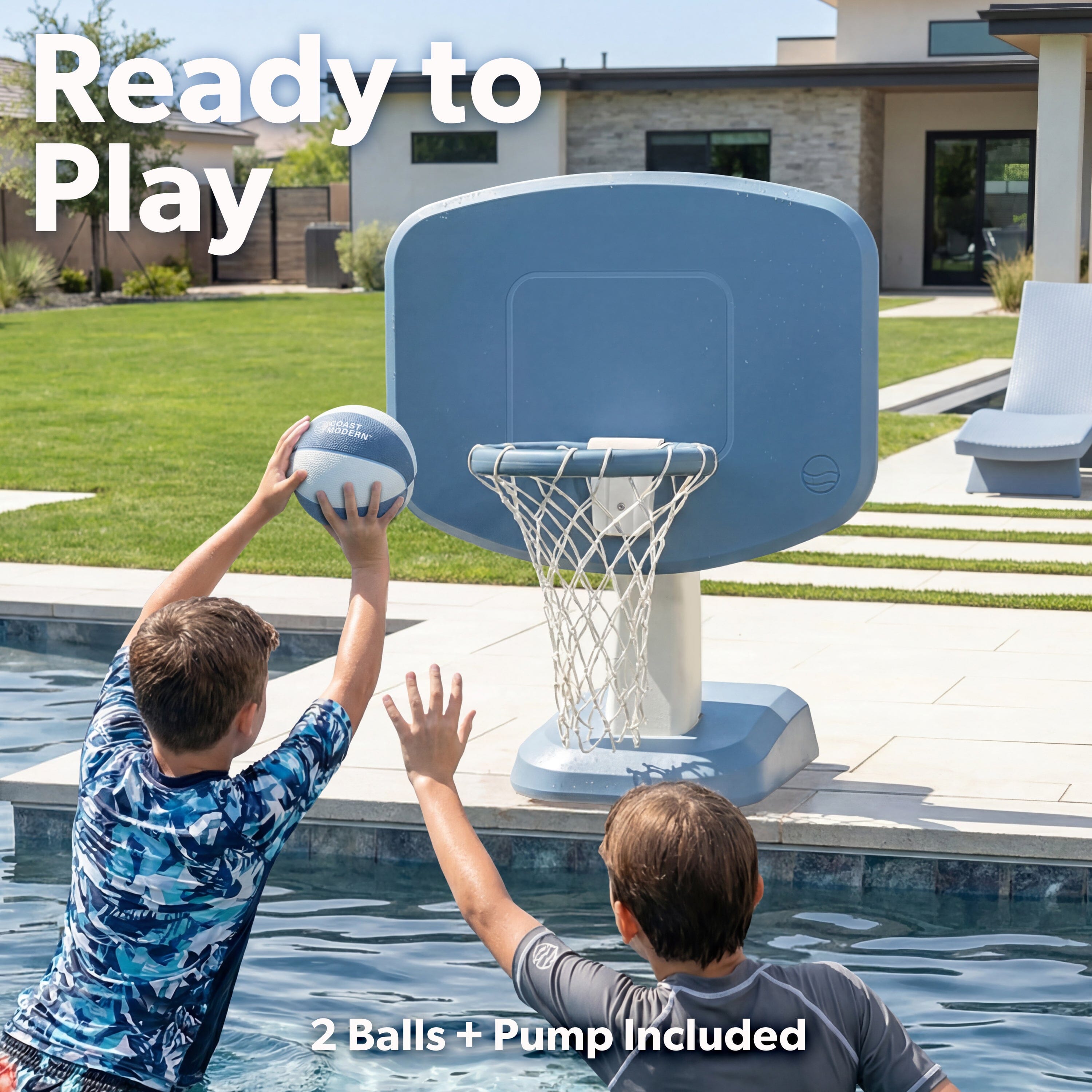 Coast Modern Poolside Basketball Hoop - Premium Outdoor Pool Basketball Hoop with 2 Water Basketballs and Ball Pump Playgosports.com