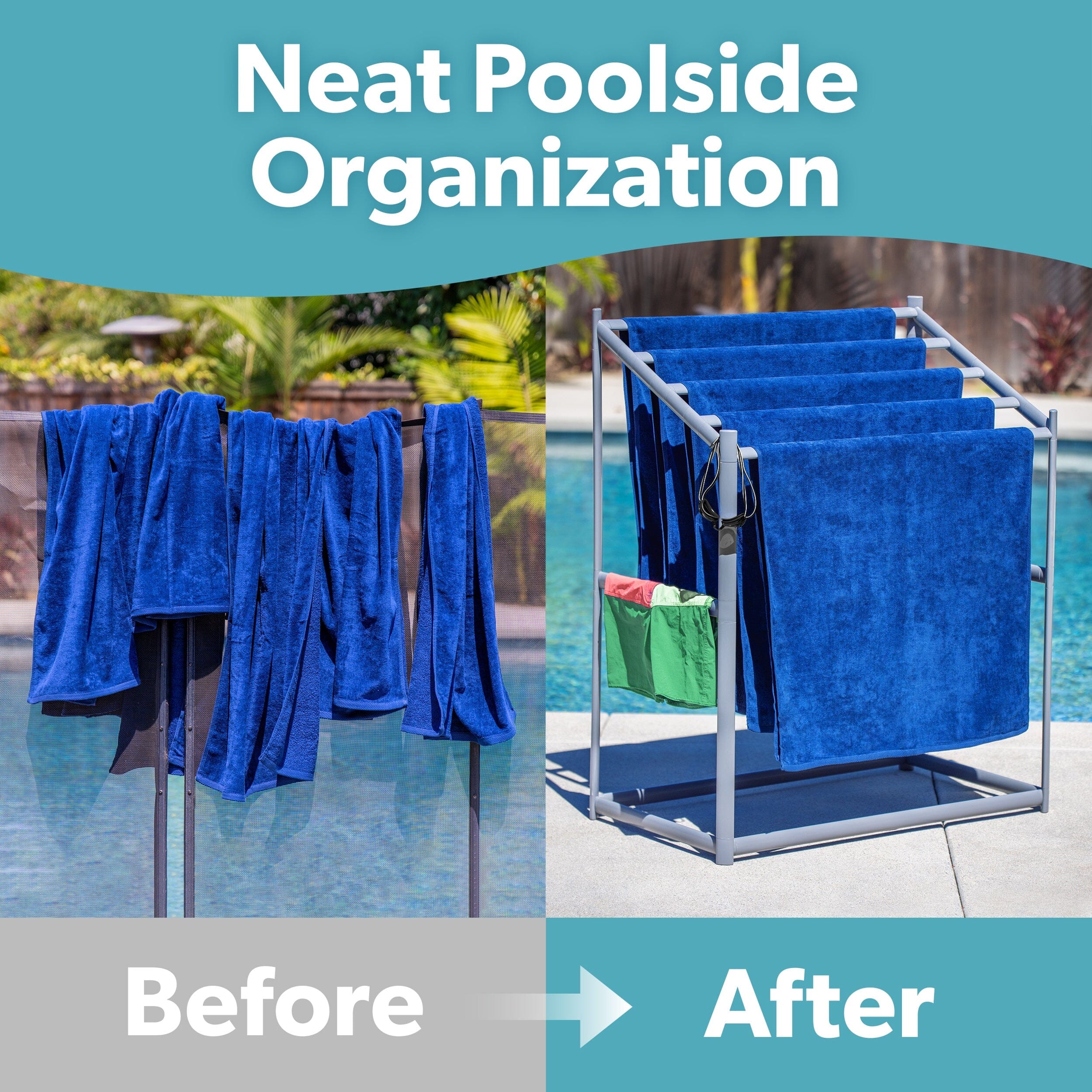 Coast Modern Pool Towel Rack – 5 Beach Towel PVC Drying Rack for Outdoor & Indoor Use - Gray PlayGoSports.com