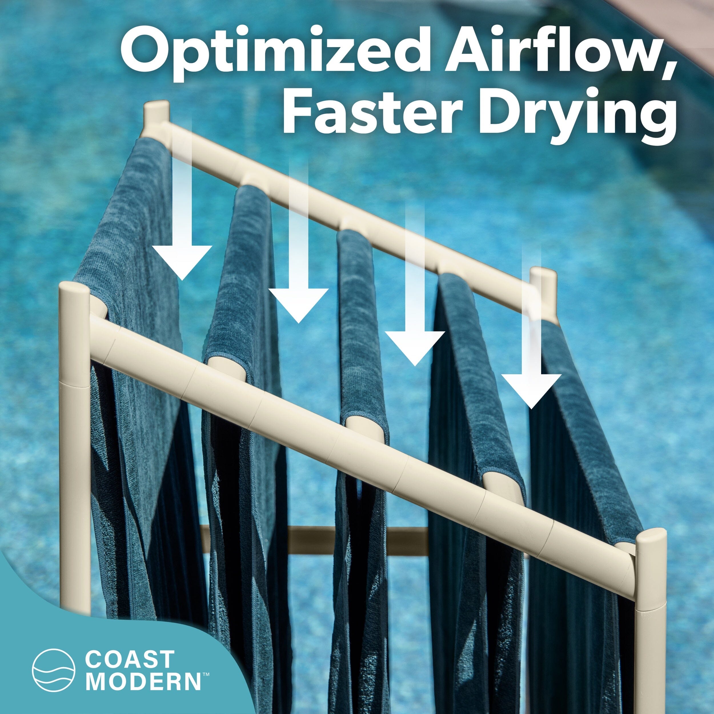 Coast Modern Pool Towel Rack – 5 Beach Towel PVC Drying Rack for Outdoor & Indoor Use - Sand PlayGoSports.com