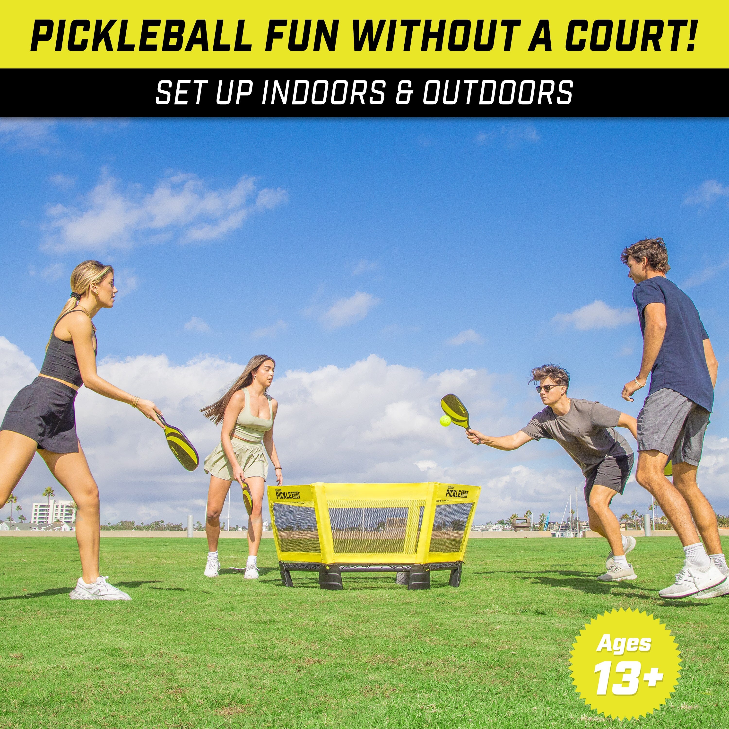 GoSports Pickle 360 Game Set for Kids and Adults - Pickleball Meets Roundnet - Outdoor Lawn, Beach, and Backyard Paddle Ball Game GoSports