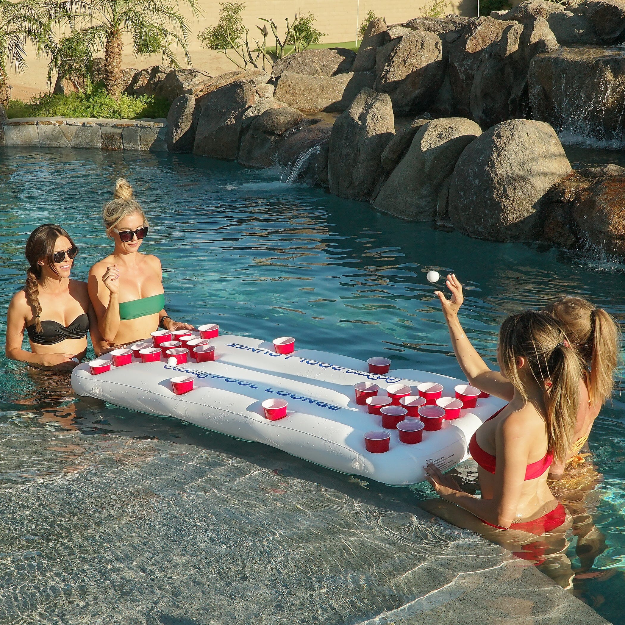 GoPong Inflatable Pool Lounge Beer Pong Table- White Floating Beer Pong gopong.com