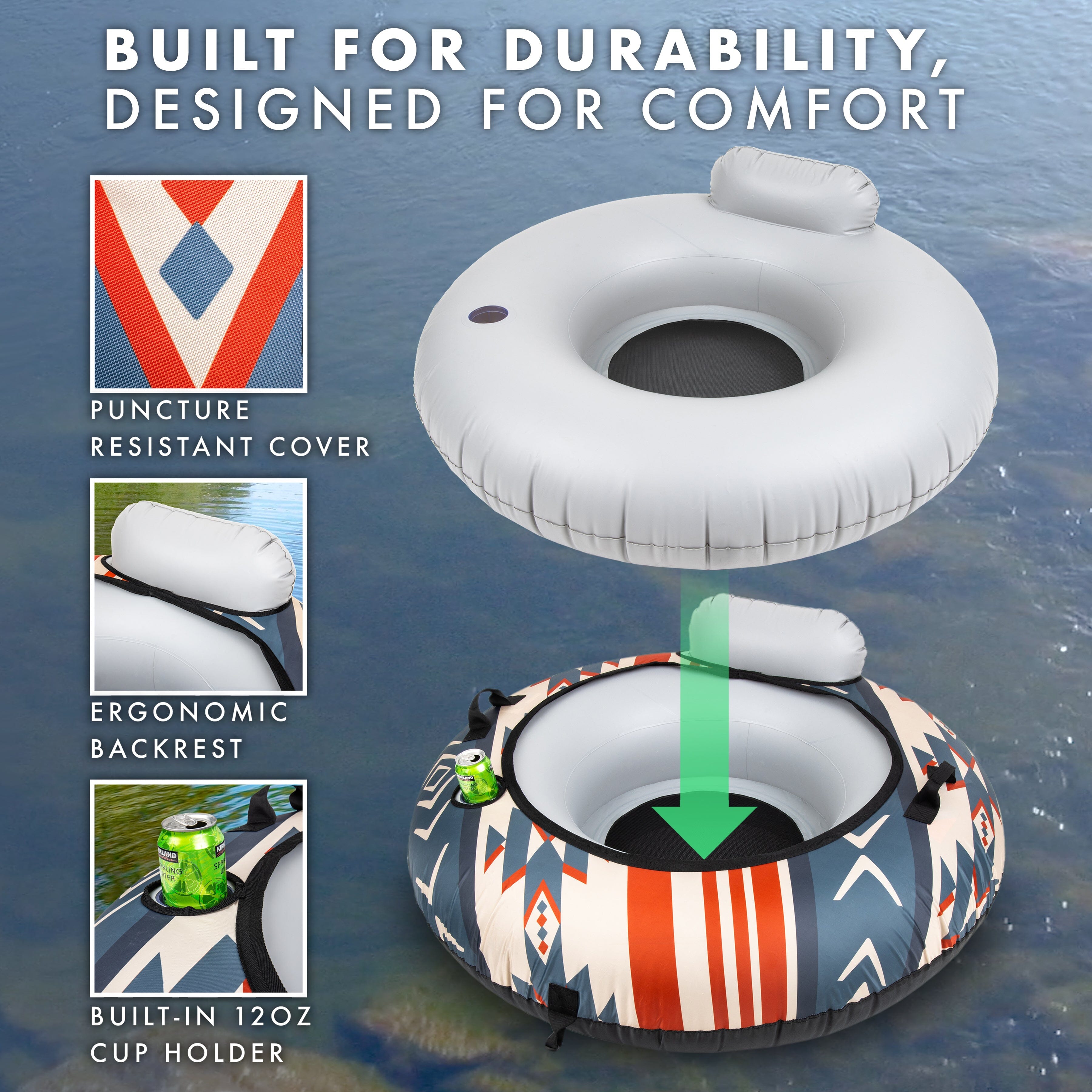 GoSports WOVN River Tube with Premium Canvas Cover - Heavy Duty Float for Rivers, Lakes, & Pools - Mesa GoSports