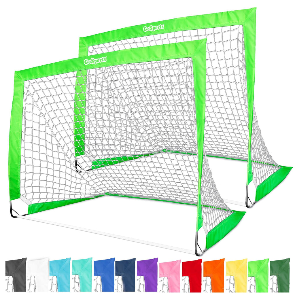 GoSports Team Tone 4 ft x 3 ft Portable Soccer Goals for Kids - Set of 2 Pop Up Nets for Backyard - Bright Green GoSports 