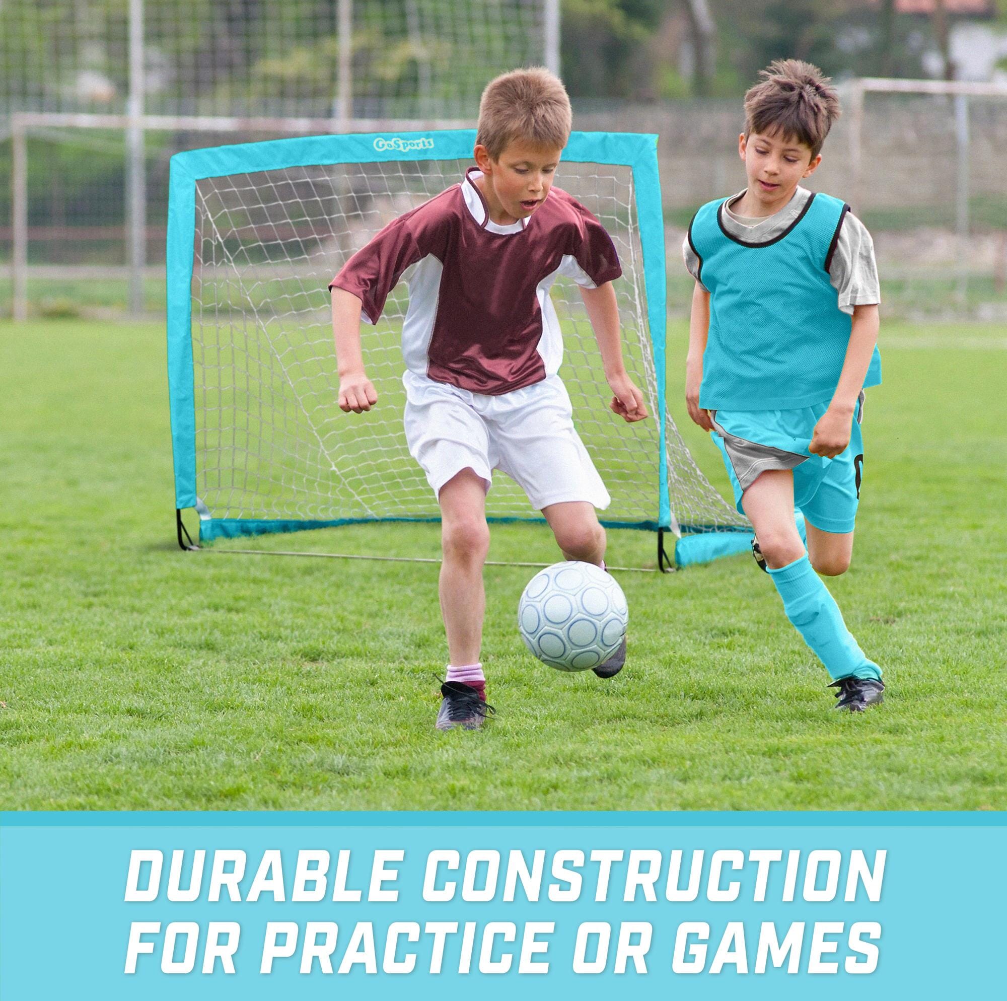 two boys playing soccer in a field with the text, dribconction for practice games