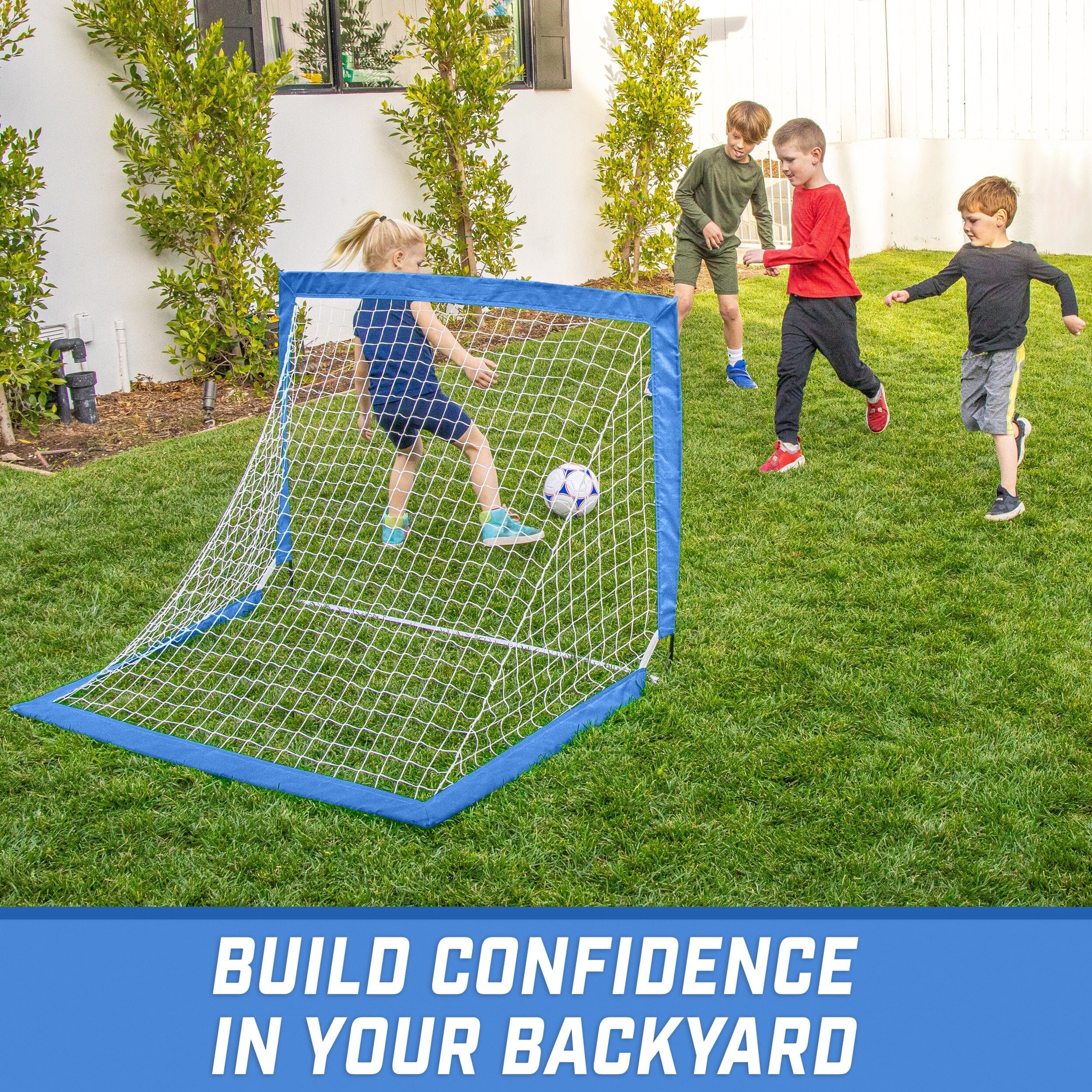 GoSports Team Tone 4 ft x 3 ft Portable Soccer Goal for Kids - Pop Up Net for Backyard - Royal Blue GoSports