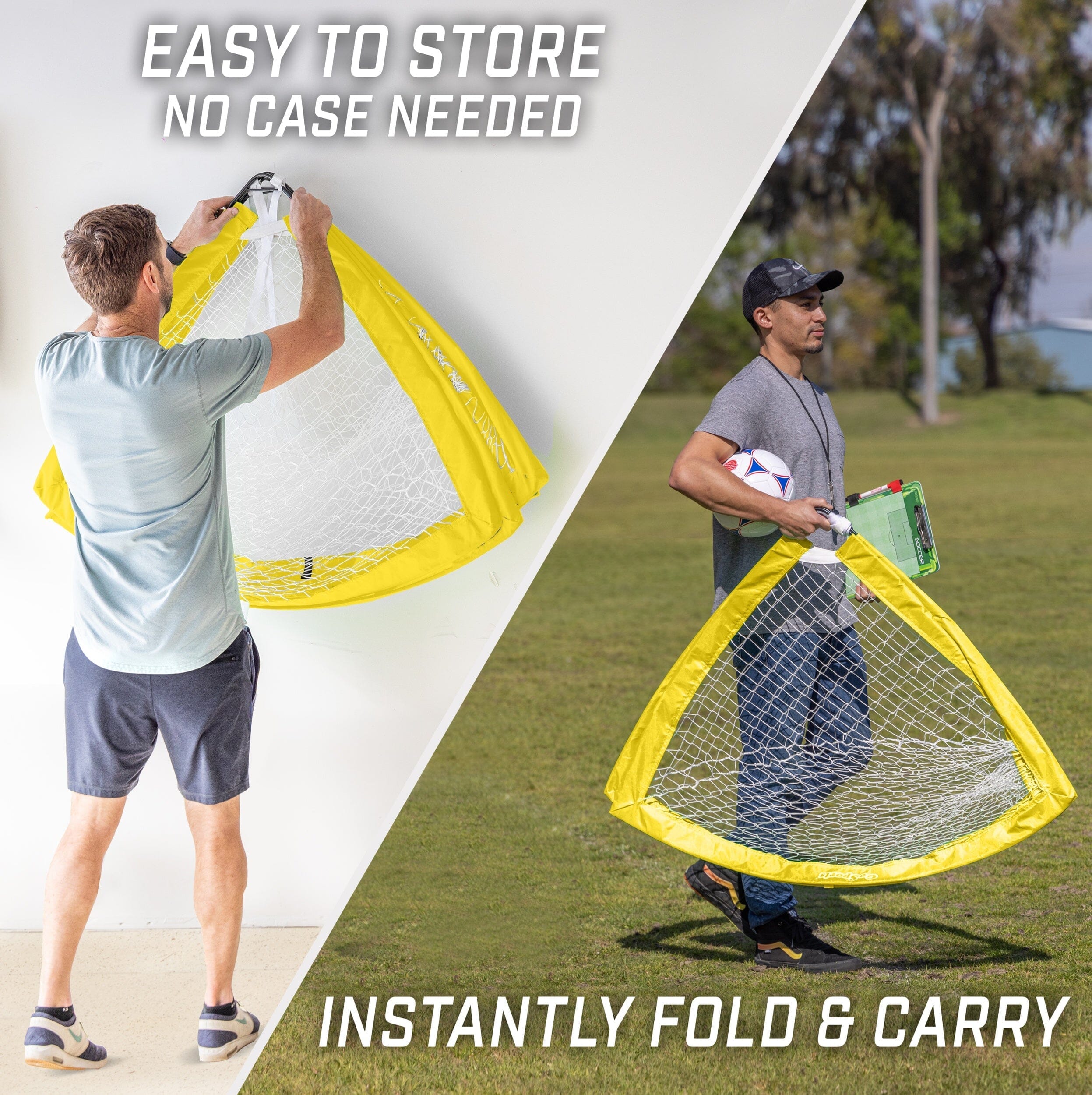 GoSports Team Tone 4 ft x 3 ft Portable Soccer Goal for Kids - Pop Up Net for Backyard - Yellow GoSports