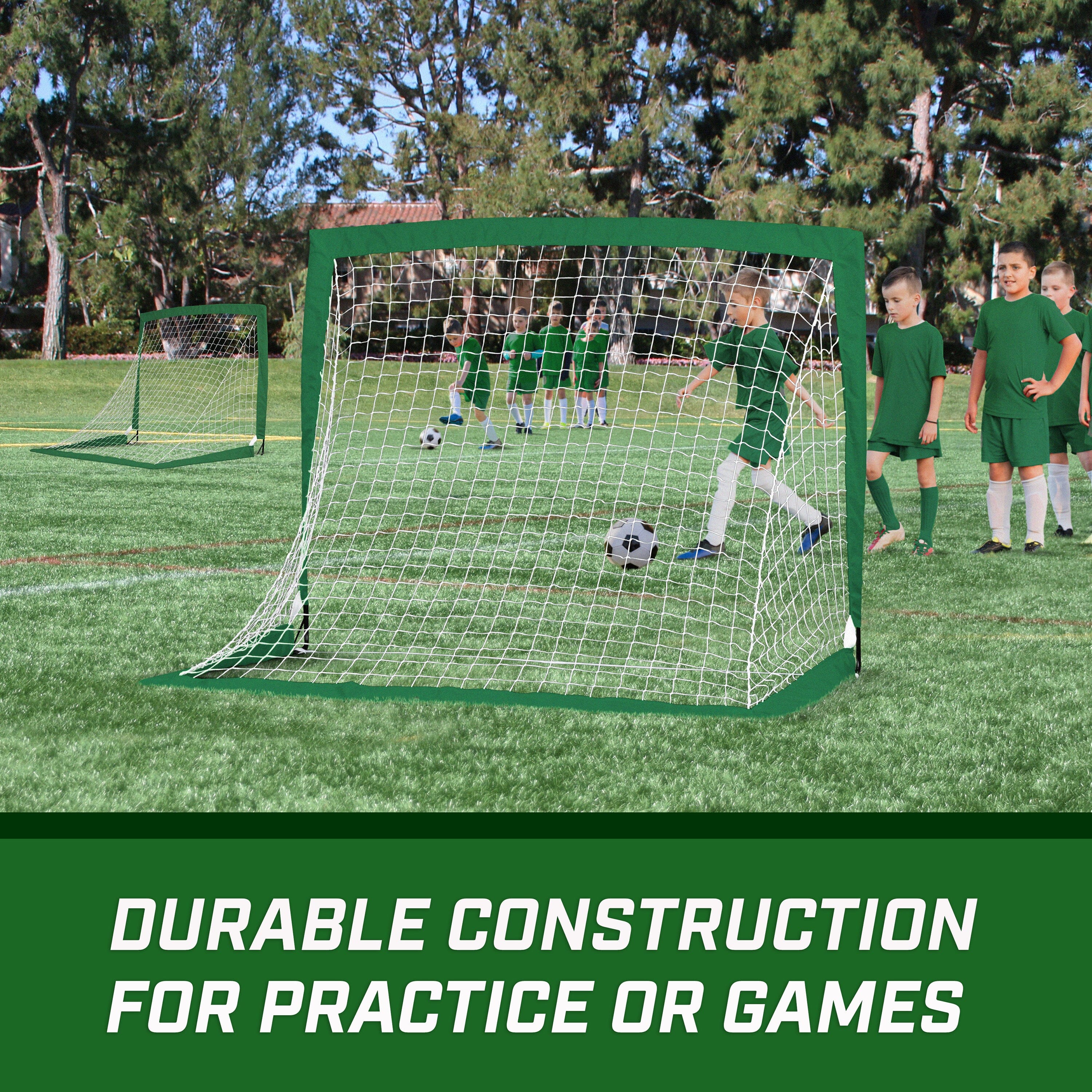 GoSports Team Tone 4 ft x 3 ft Portable Soccer Goals for Kids - Set of 2 Pop Up Nets for Backyard - Dark Green GoSports