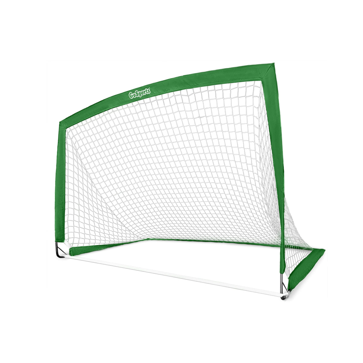 GoSports Team Tone 6x4 ft dark green pop-up soccer goal for kids with white net on a white background