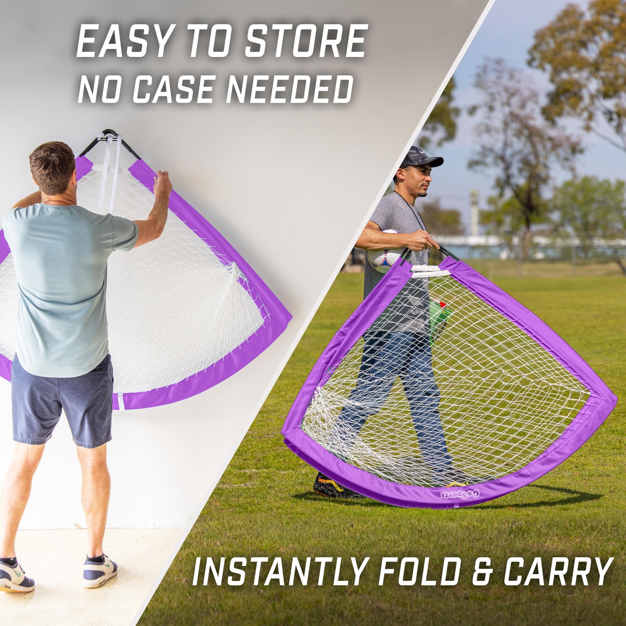 a man holding a net with the words easy store no - need