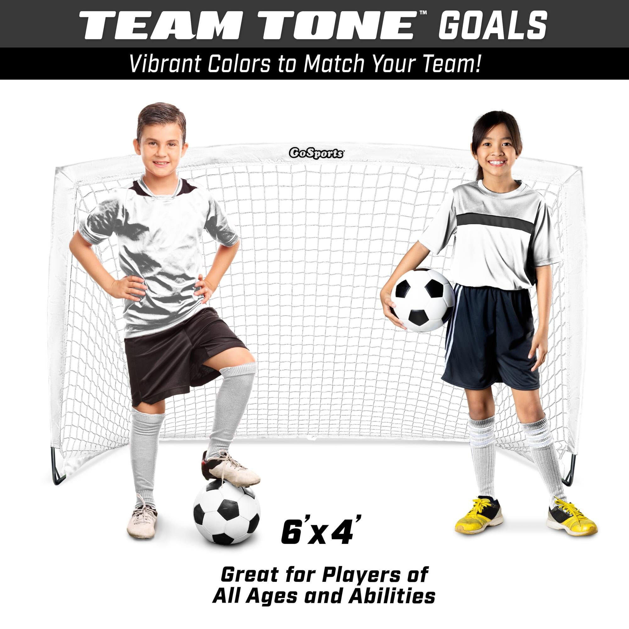 a young boy and girl in soccer uniforms