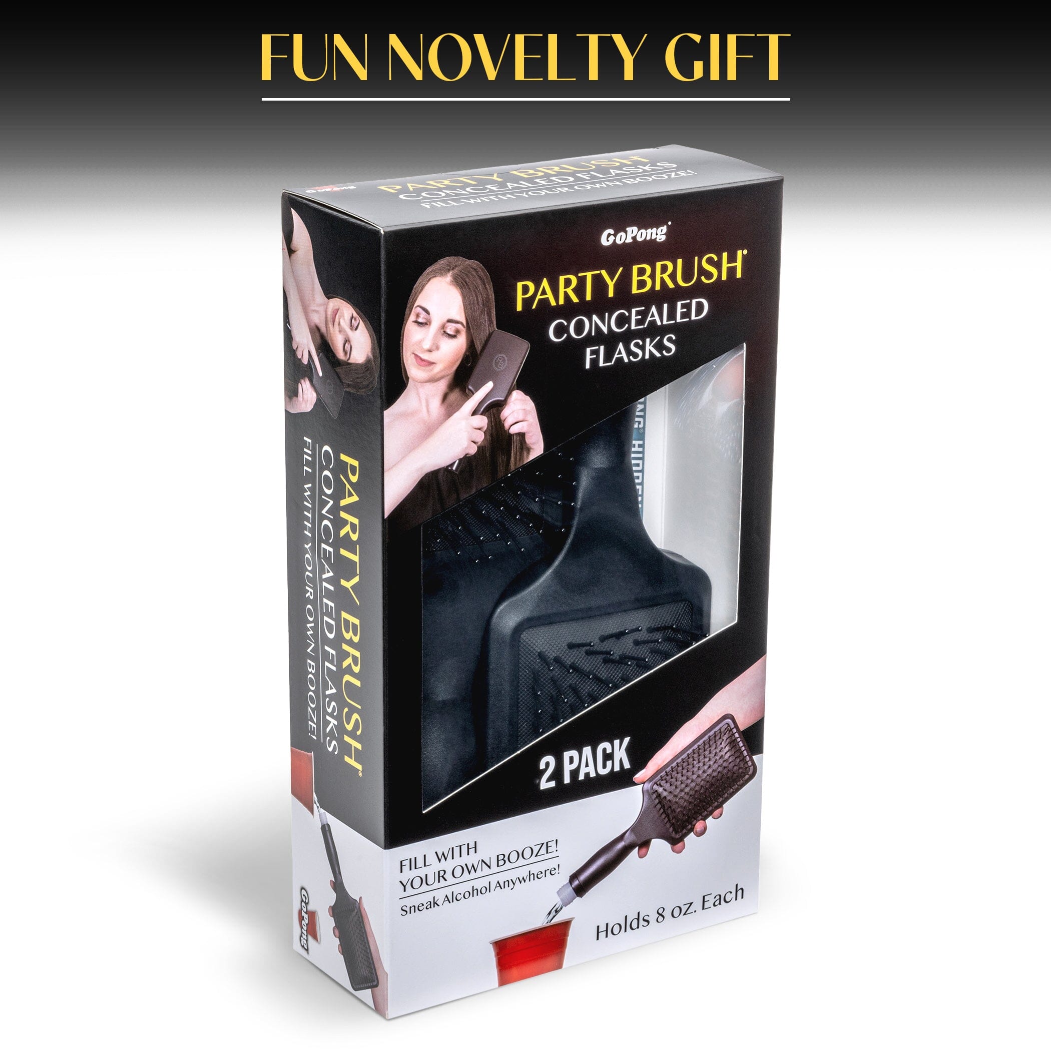 GoPong Party Brush Flask 2 Pack (16 oz Total) - Hidden Alcohol Travel Flasks for Women and Men – Secret Liquor Containers for Concerts, Cruises, and Sports Events – Includes Funnel & Spout - Black GoSports