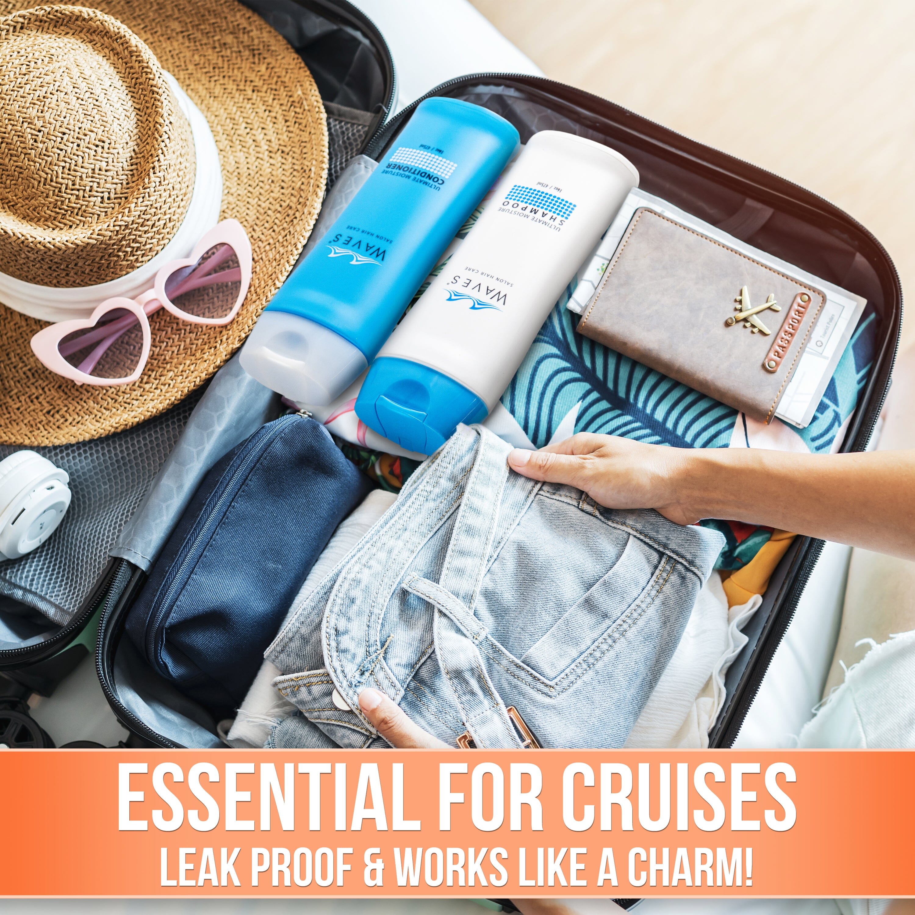 a person is packing their luggage with a hat