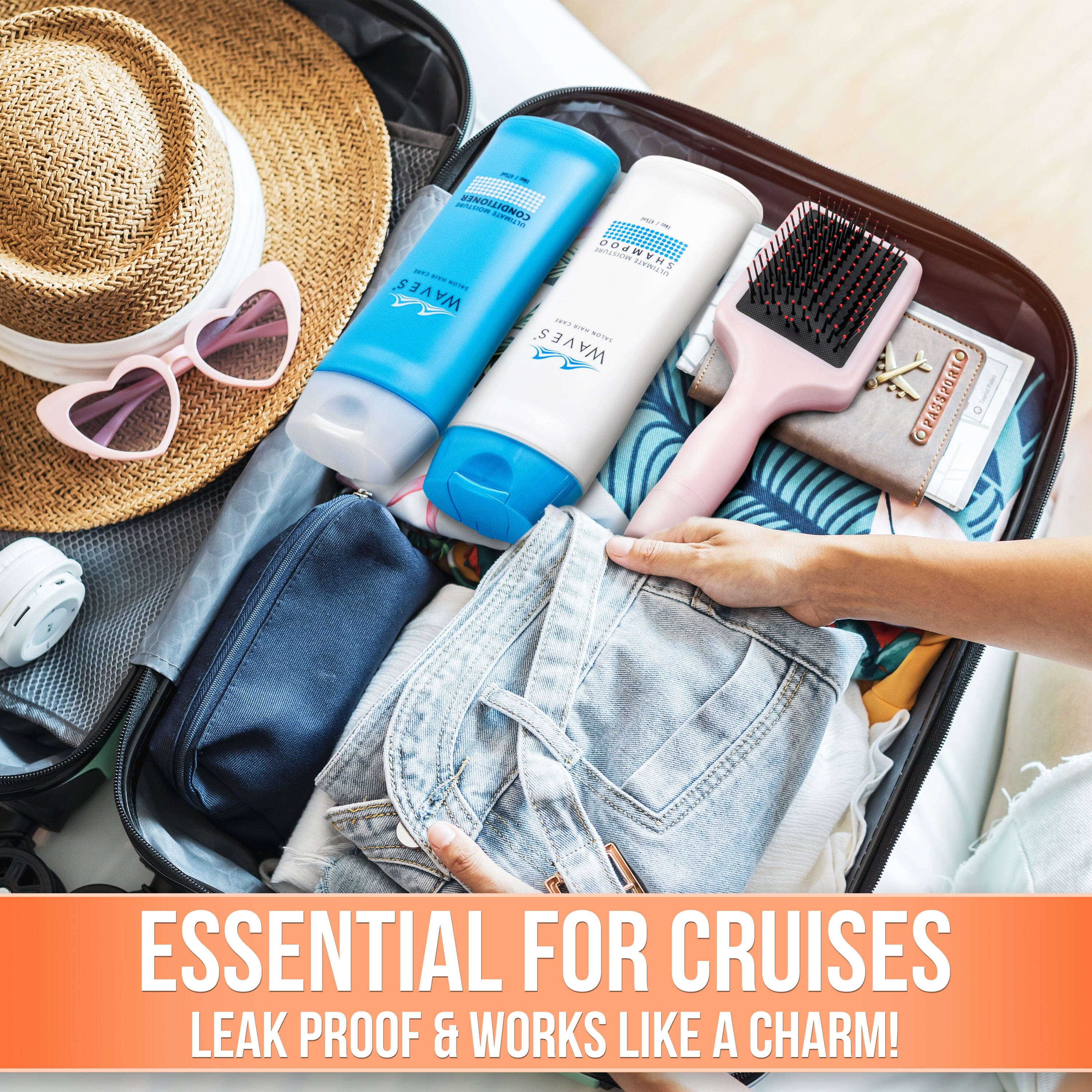 a person is packing their luggage with a hat