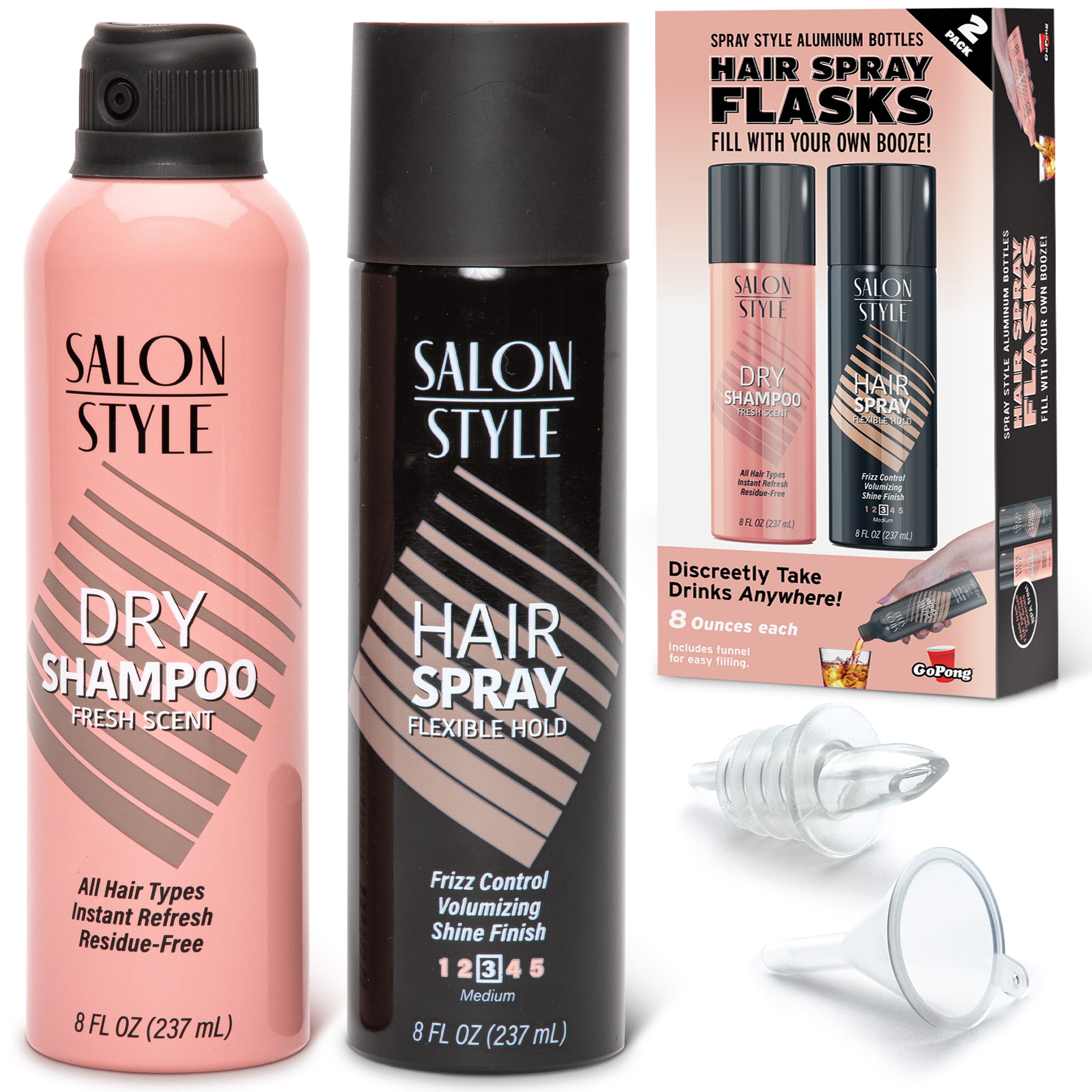 GoPong Hair Spray Flask 2 Pack (16 oz Total) - Hidden Alcohol Travel Flasks for Women GoSports