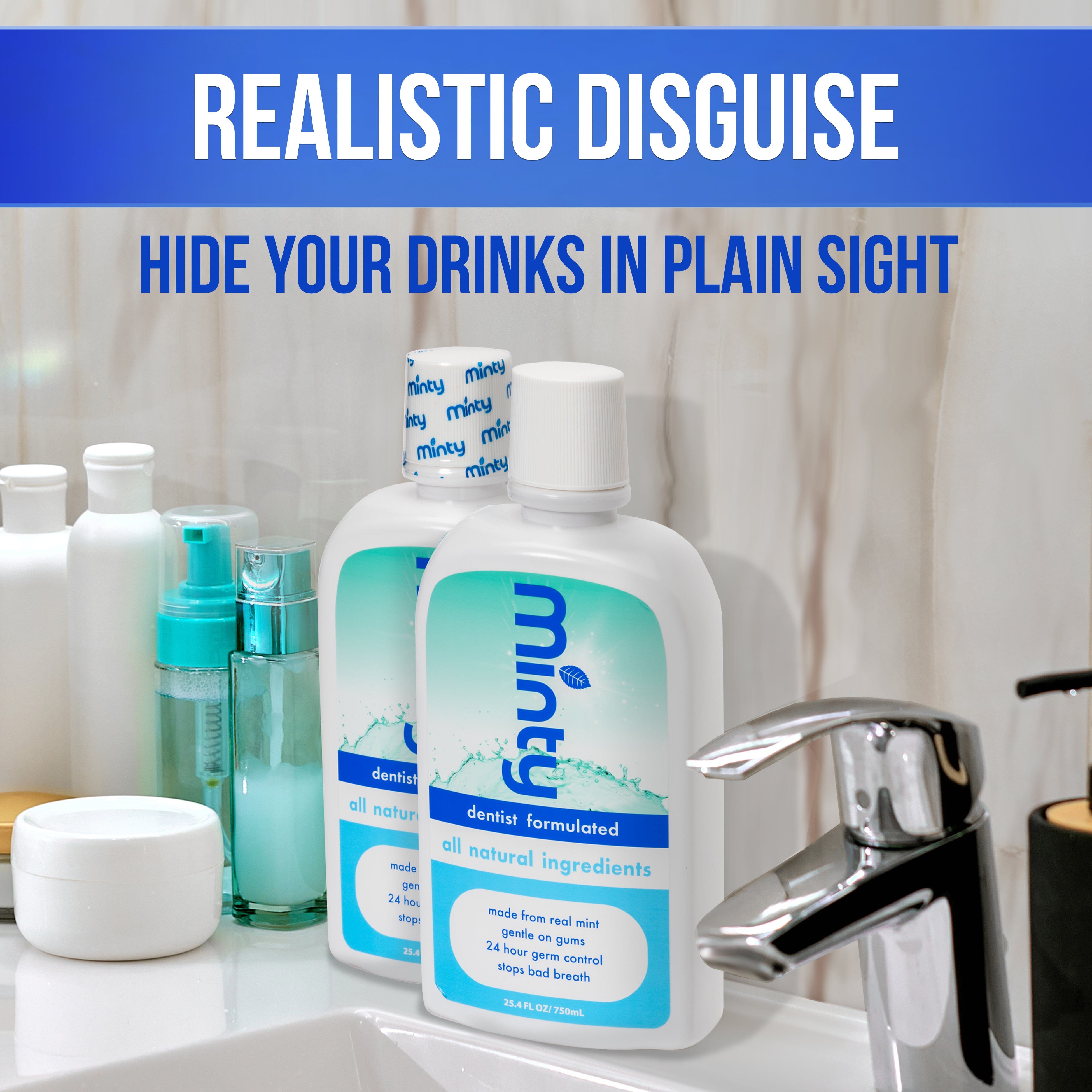 GoPong Mouthwash Flask 2 Pack (50 oz Total) - Hidden Alcohol Travel Flasks - Secret Liquor Containers for Cruises - Includes Spout PlayGoSports.com