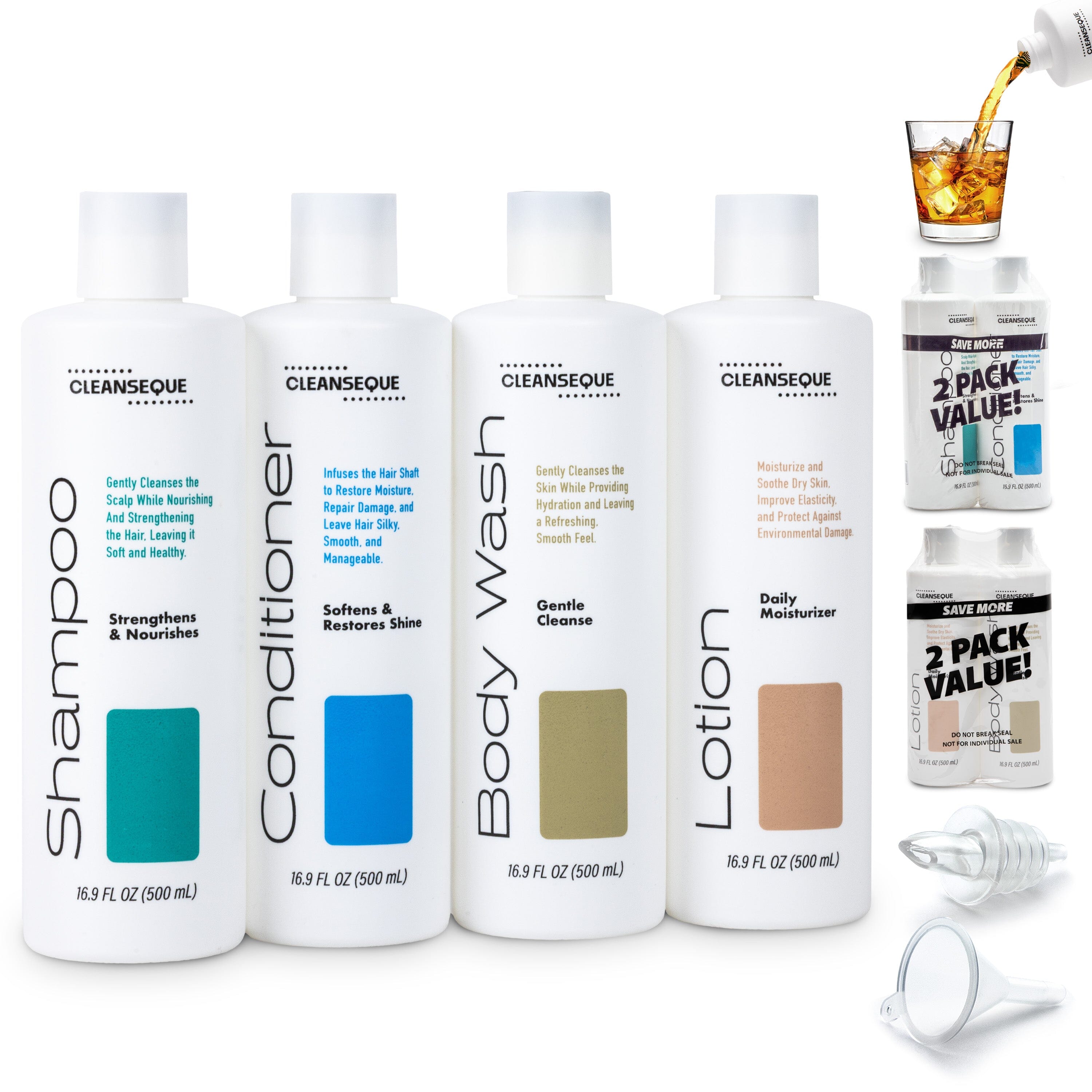 GoPong Bath & Body Flasks 4 Pack (68 oz Total) - Hidden Alcohol Travel Flasks - Secret Liquor Containers for Cruises - Includes Funnel & Spout Playgosports.com