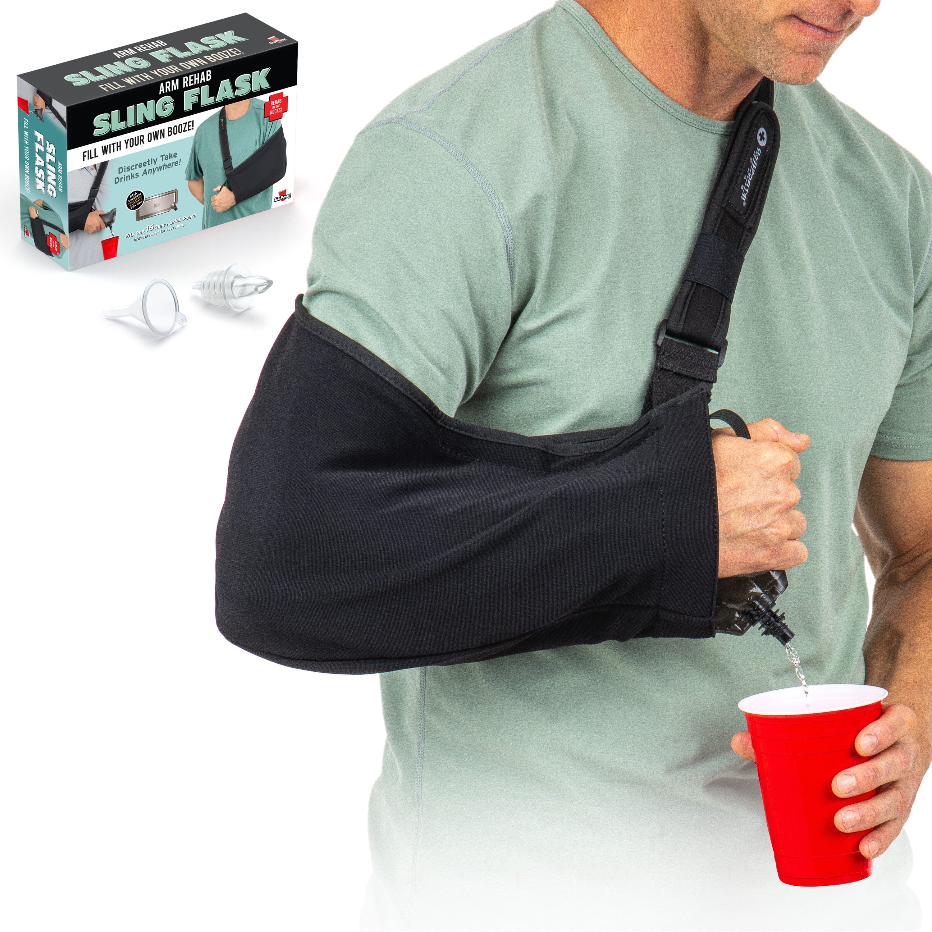 GoPong Arm Sling Flask (16 oz Total) - Hidden Alcohol Flask for Liquor Disguise – Secret Liquor Drink Container for Concerts, Sports Events, & Theme Parks – Includes Funnel & Spout GoSports