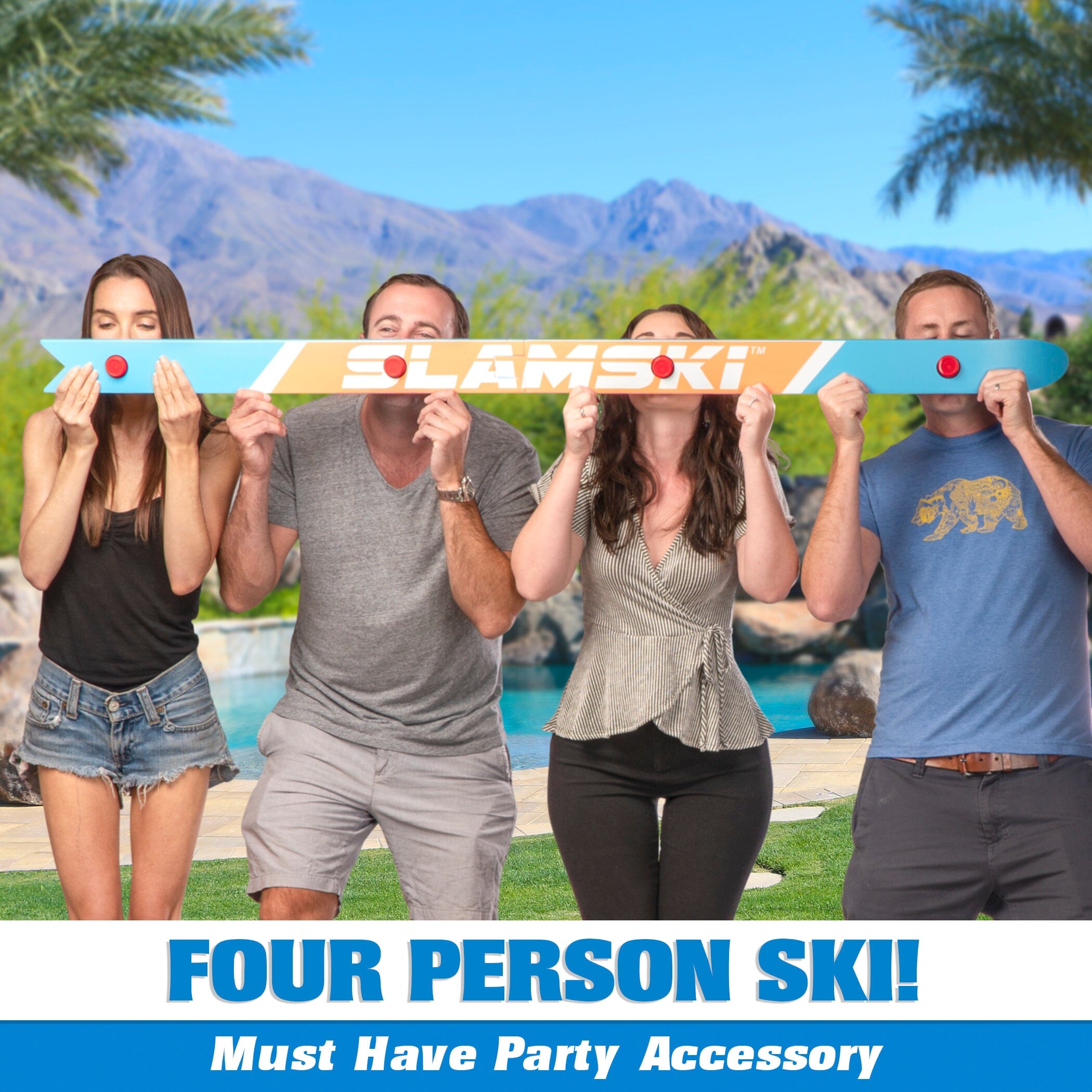 four people holding up a sign that says four persons