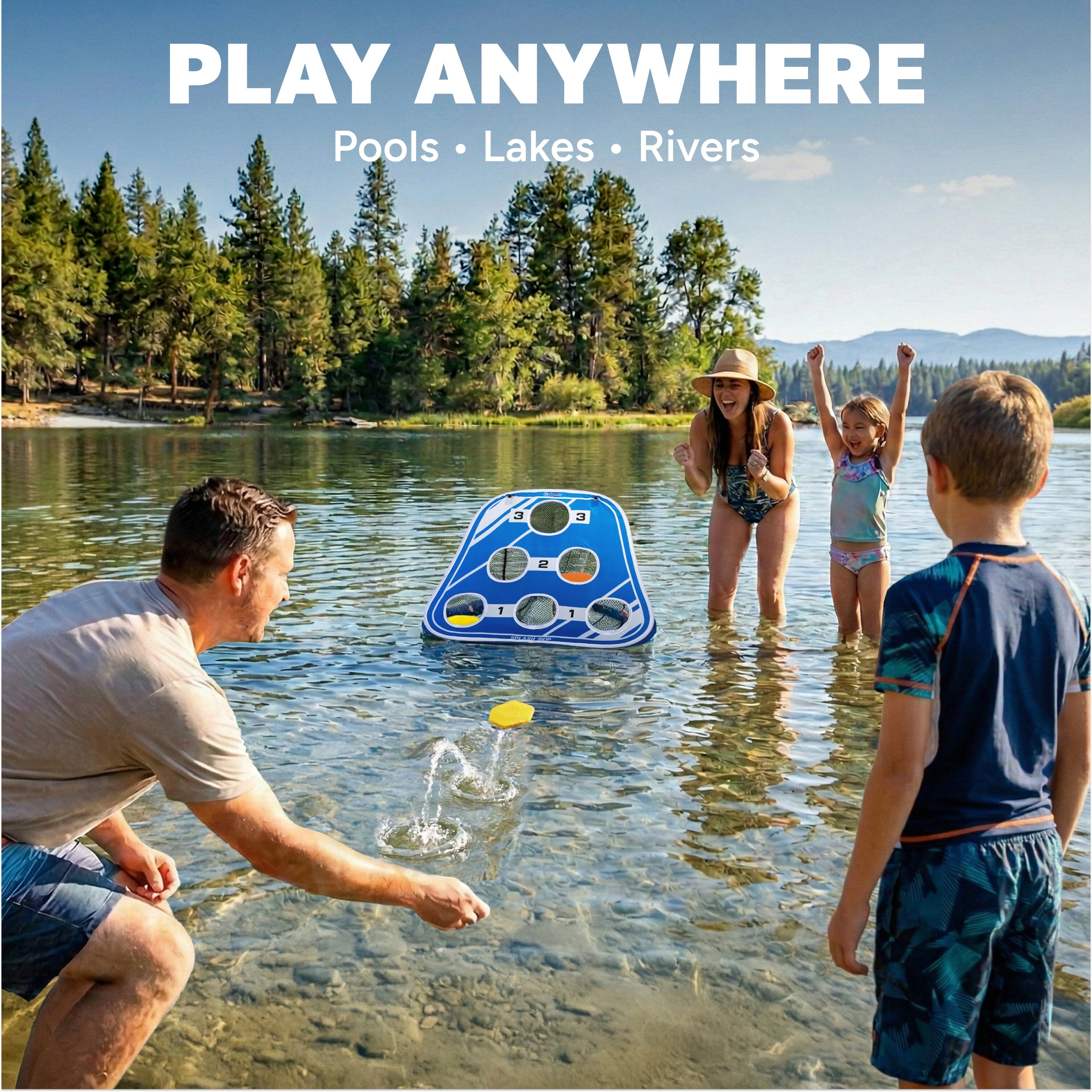 GoSports Splash Skip Floating Pool Cornhole Game - Stone Skipping Swimming Pool Game for Adults & Family - Water Cornhole Game for Pools & Lakes Pool Toy Playgosports.com