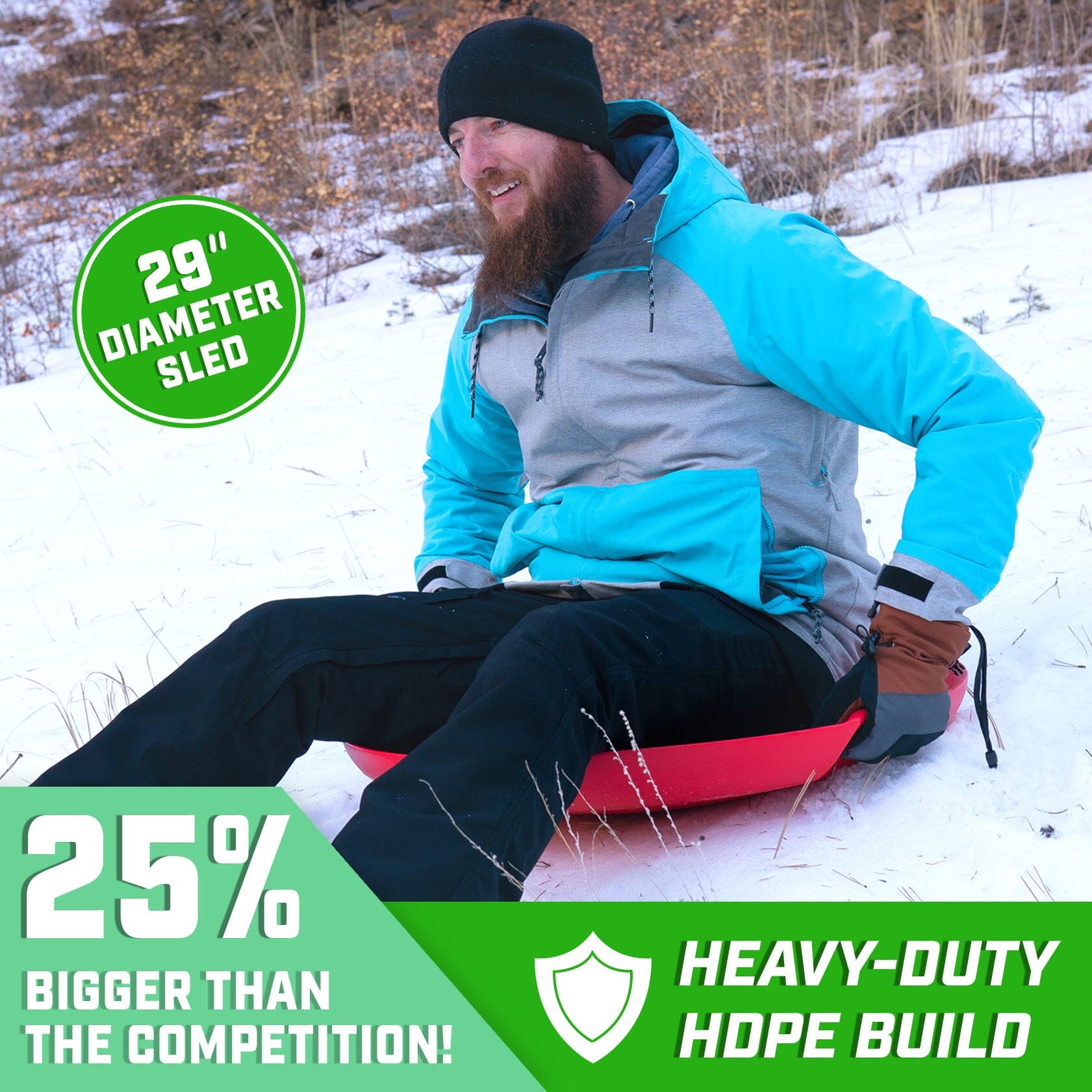 GoSports 2 Person Premium Snow Sled - Choose Red or Blue - Double Walled Construction, Pull Strap and Padded Seat Sleds GoSports