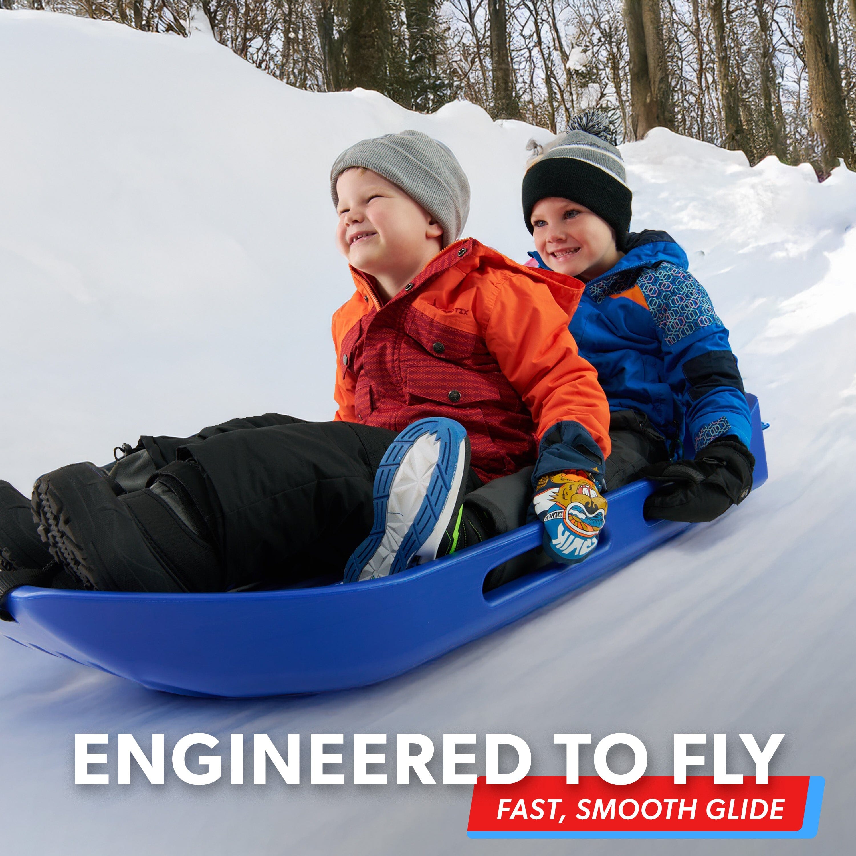 GoSports 2 Person Premium Snow Sled - Choose Red or Blue - Double Walled Construction, Pull Strap and Padded Seat Snow Sled GoSports