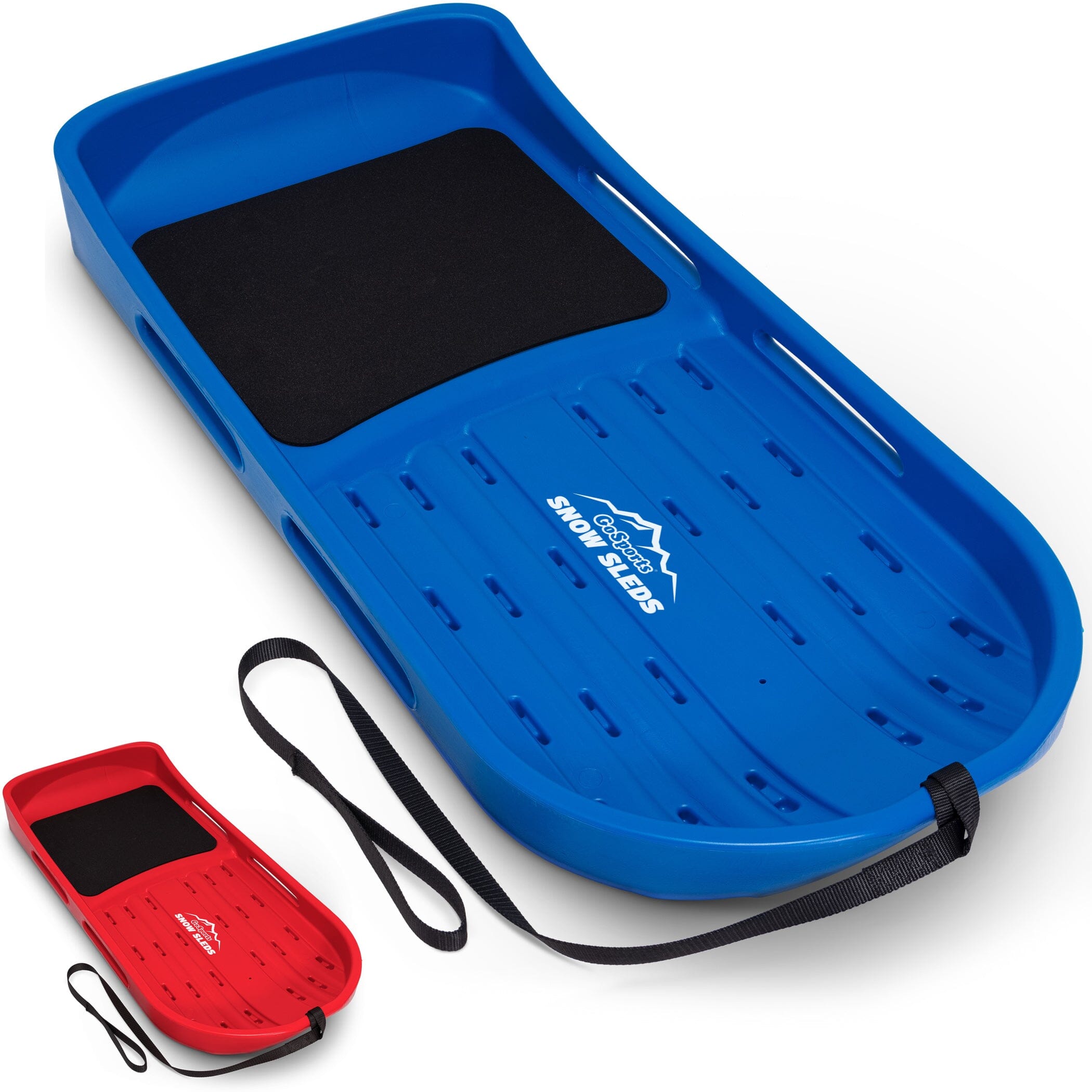 GoSports 2 Person Premium Snow Sled - Choose Red or Blue - Double Walled Construction, Pull Strap and Padded Seat Snow Sled GoSports Blue