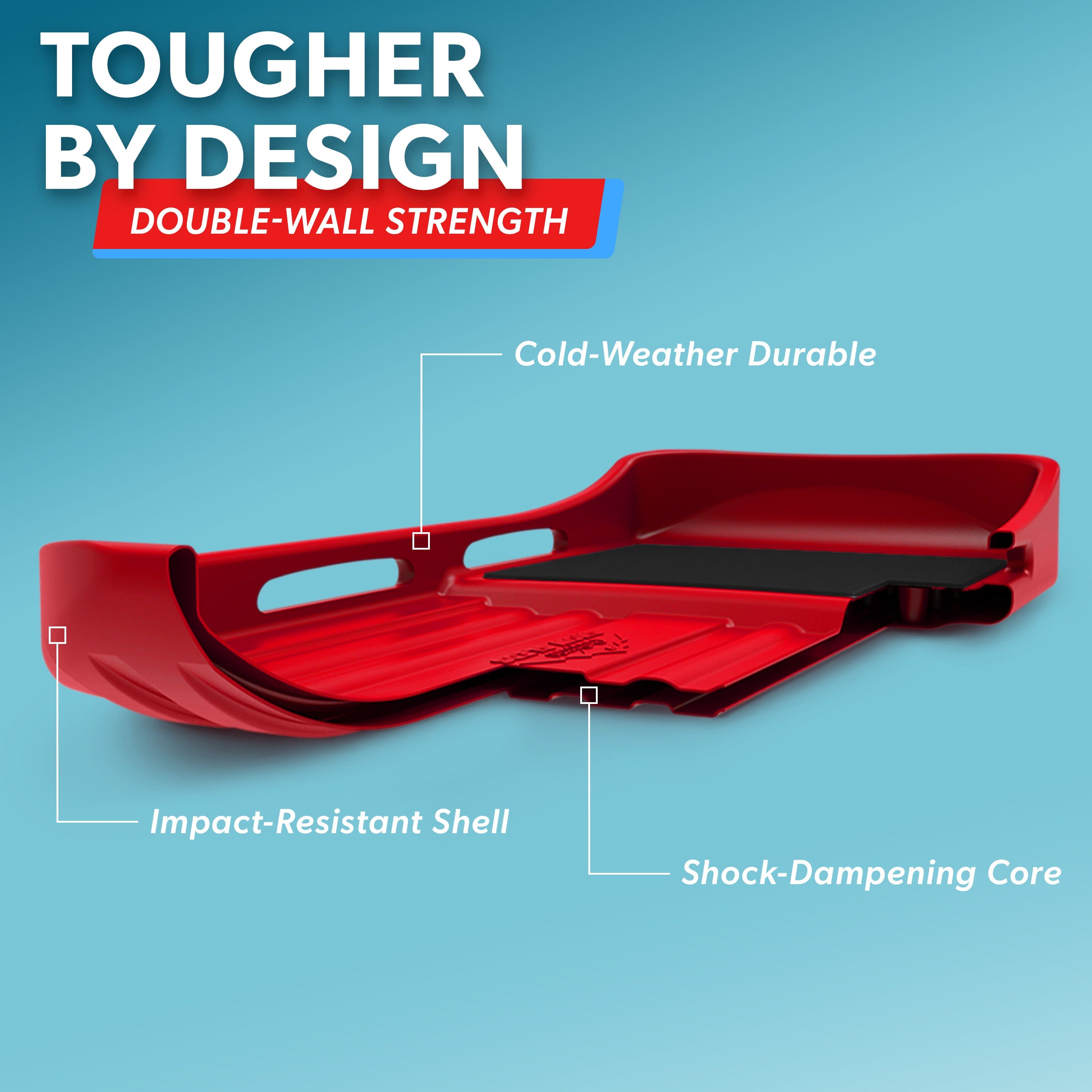 GoSports 2 Person Premium Snow Sled - Choose Red or Blue - Double Walled Construction, Pull Strap and Padded Seat Snow Sled GoSports